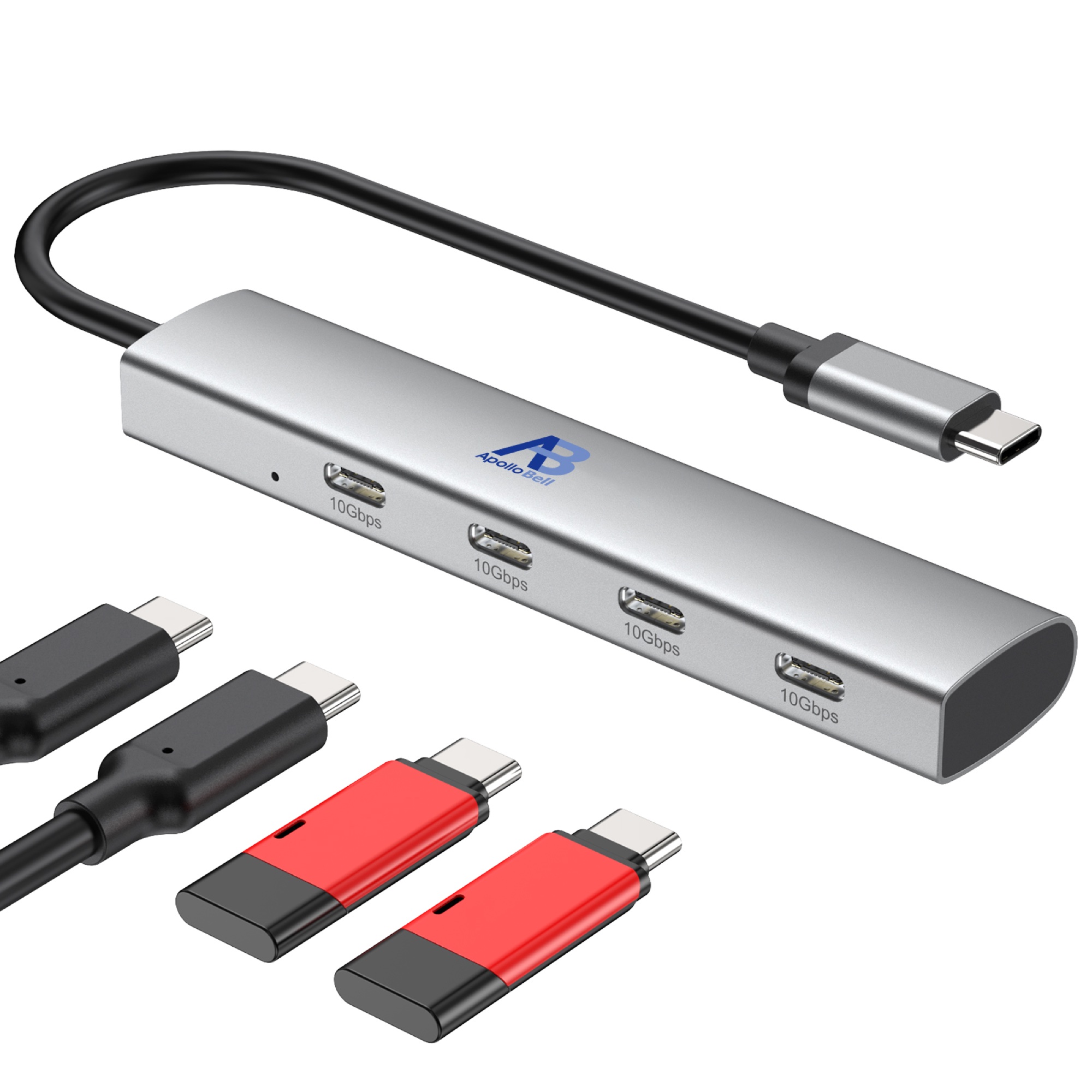 4 Portlu USB-C 3.2 Gen 2 Hub, 4x USB-C 10Gbps, Alüminyum, Gri - 5
