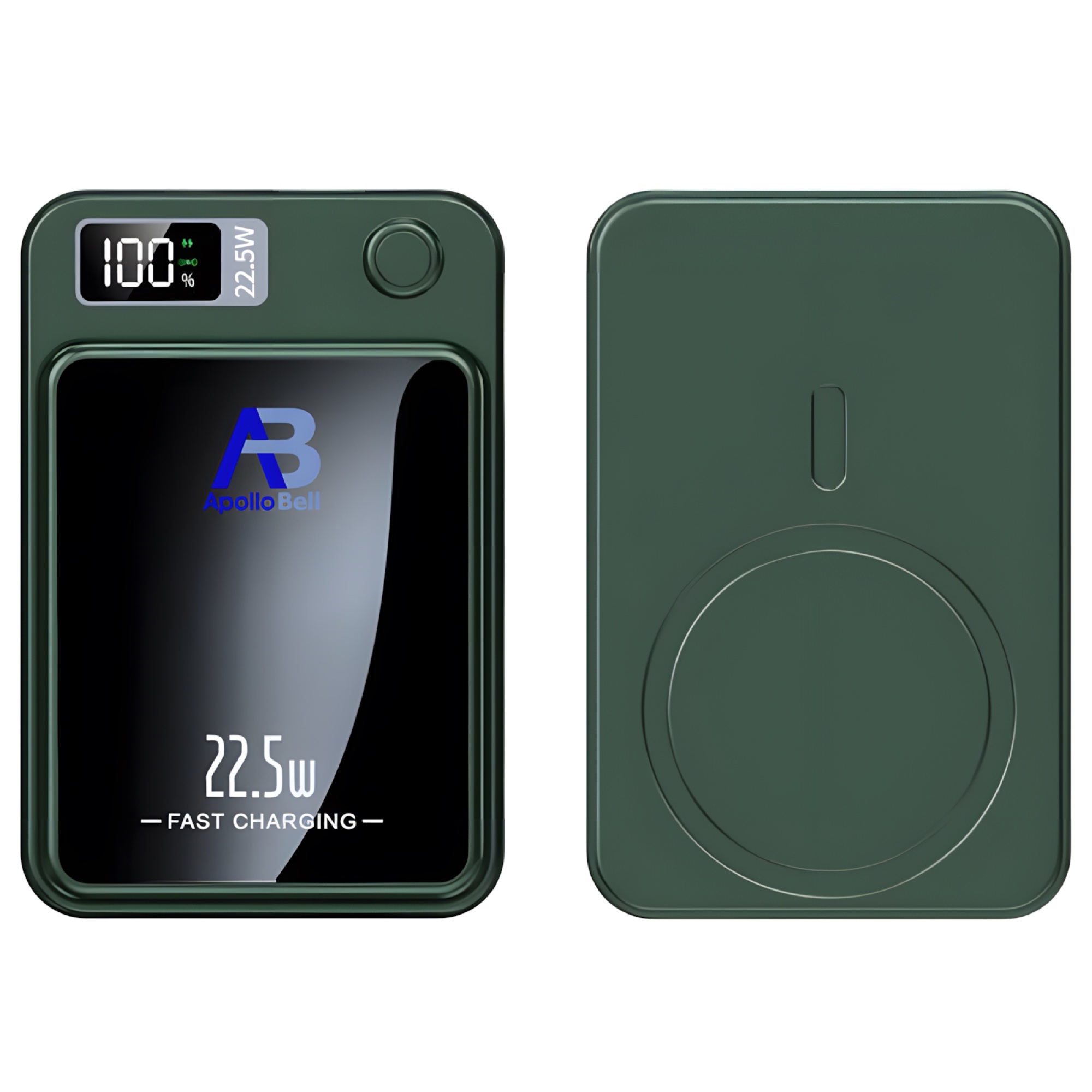 5.000mAh Manyetik Kablosuz Powerbank 22,5W, Dijital Göstergeli, Yeşil