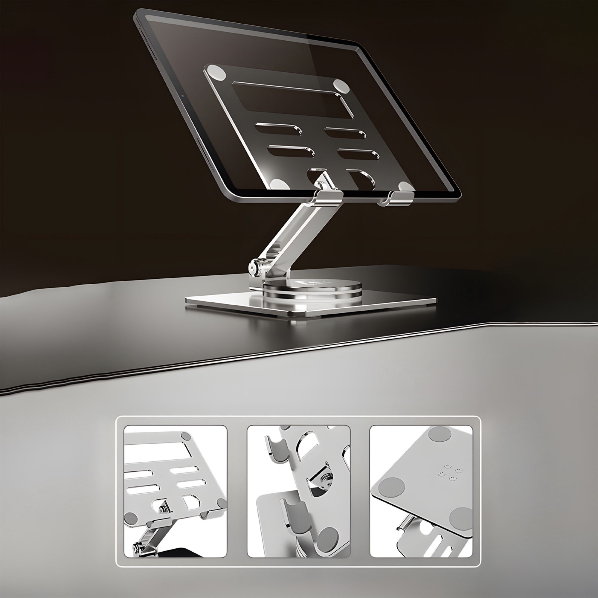 Katlanabilir Telefon ve Tablet Tutucu, 360° Dönebilir Alüminyum 4-13 inç, Gümüş - 7