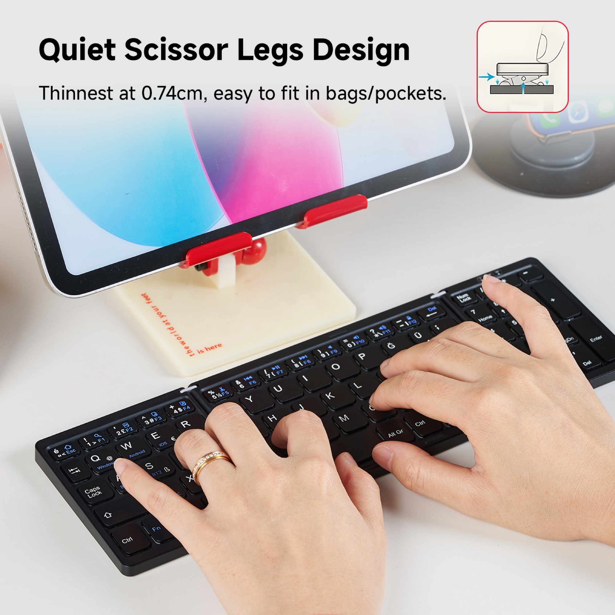 Katlanabilir Bluetooth 5.1 Klavye ve Fare Seti, Sayısal Tuş Takımlı, Siyah - 9