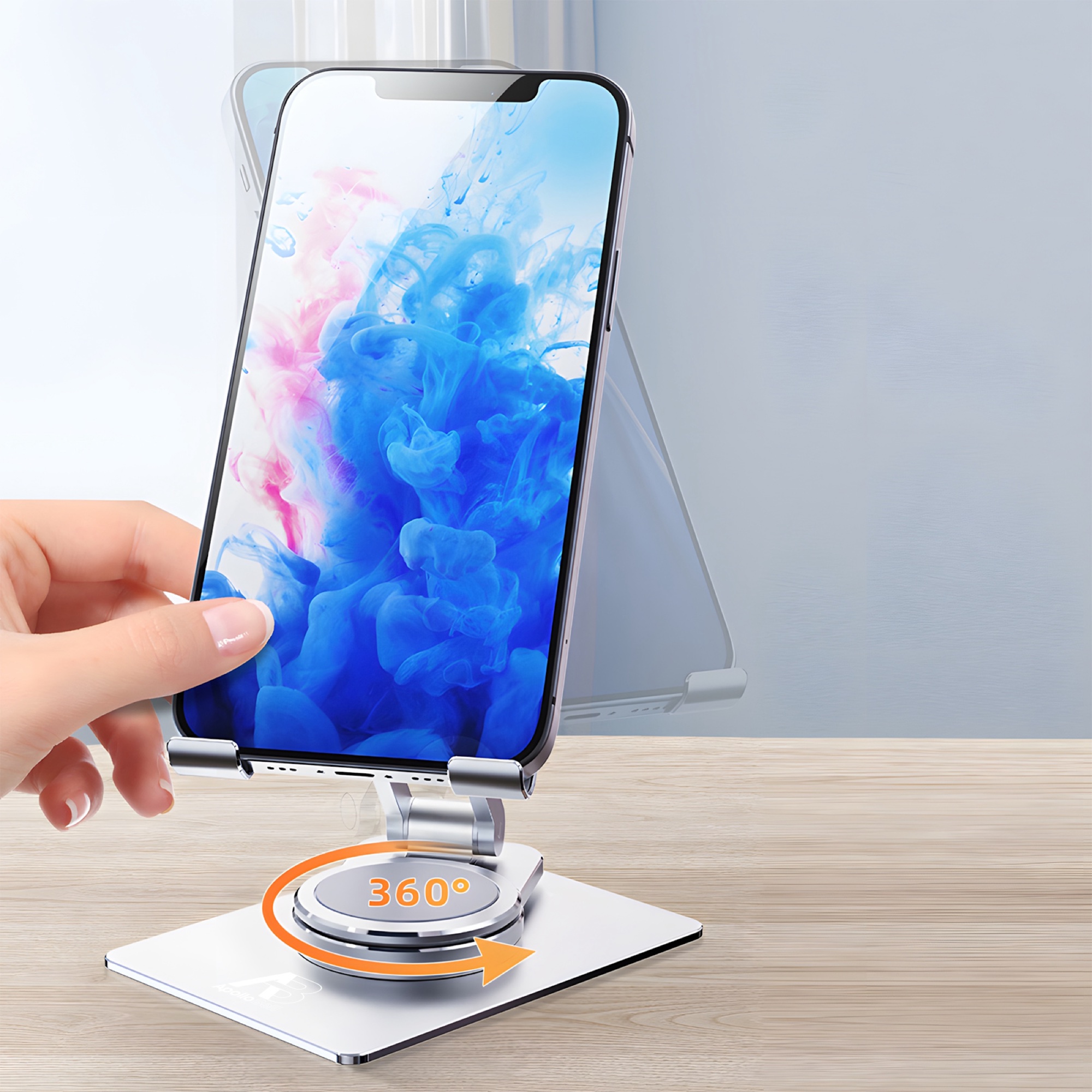 Katlanabilir Masaüstü Telefon ve Tablet Tutucu, 360° Dönebilir Alüminyum, Gümüş - 3