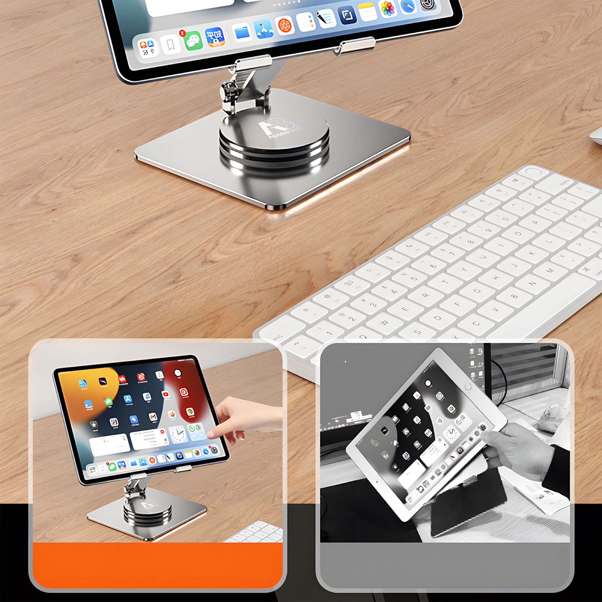 Katlanabilir Telefon ve Tablet Tutucu, 360° Dönebilir Alüminyum 4-13 inç, Gümüş - 3