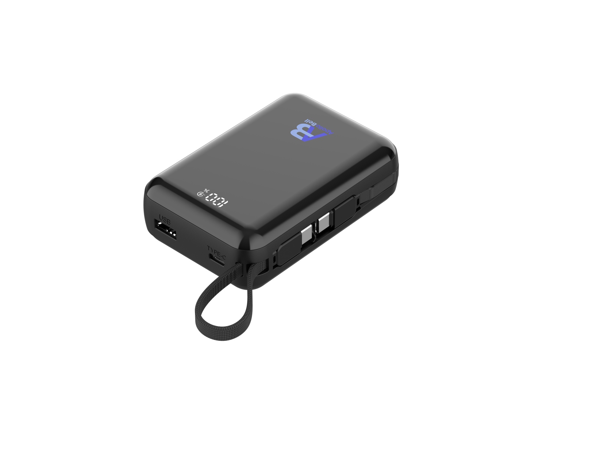 20.000mAh 35W Mini Powerbank, Dahili USB-C Kablolu, LCD Ekranlı, Siyah - 3
