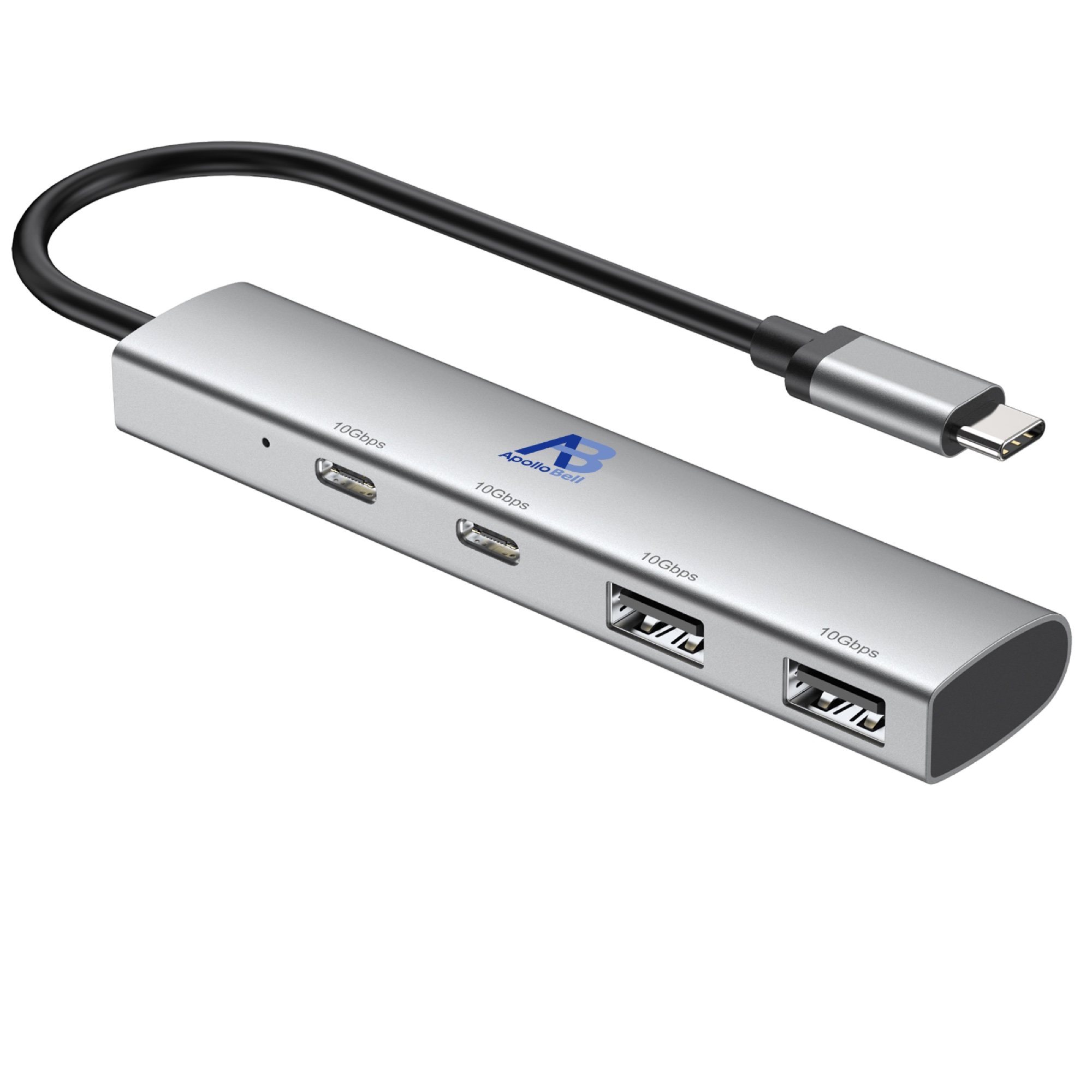 4 Portlu USB-C 3.2 Gen 2 Hub, 2x USB-C + 2x USB-A 10Gbps, Alüminyum, Gri