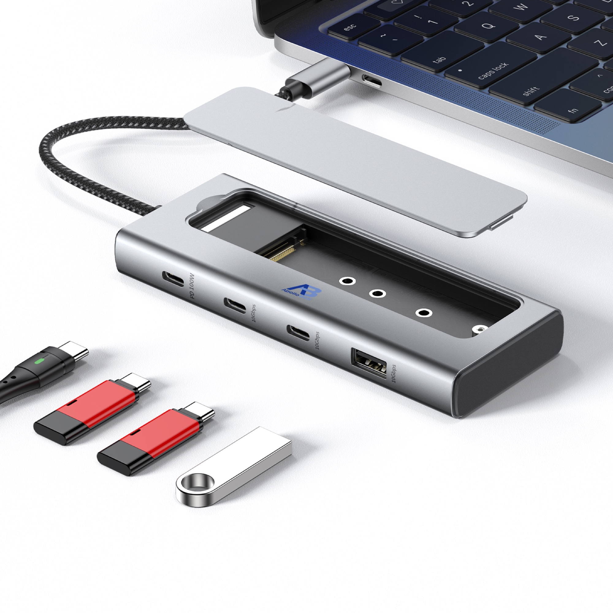 5'i 1 Arada USB-C Hub, M.2 NVMe SSD Muhafazalı, 10Gbps USB-A/C + 100W PD Şarj - 3