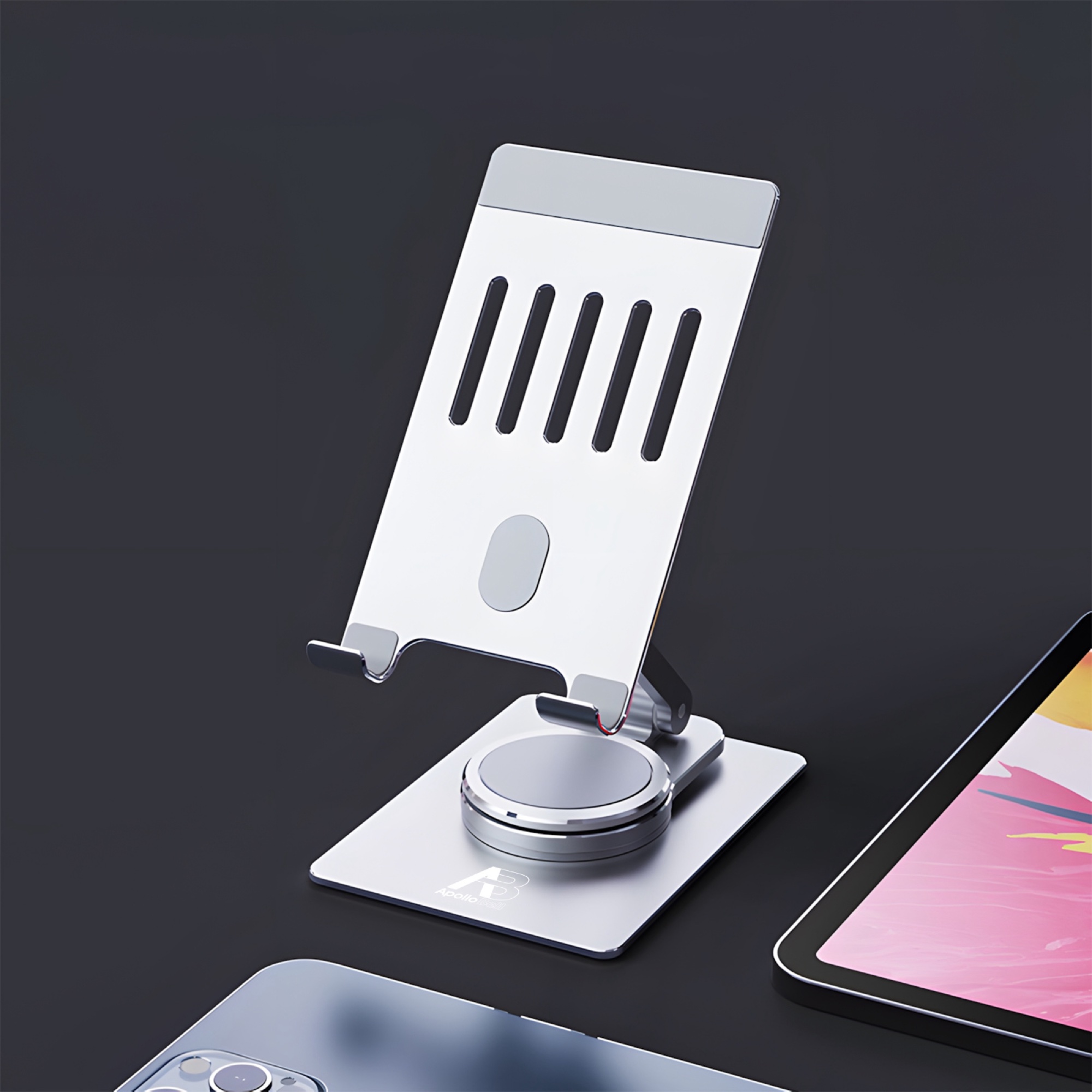 Katlanabilir Masaüstü Telefon ve Tablet Tutucu, 360° Dönebilir Alüminyum, Gümüş - 12