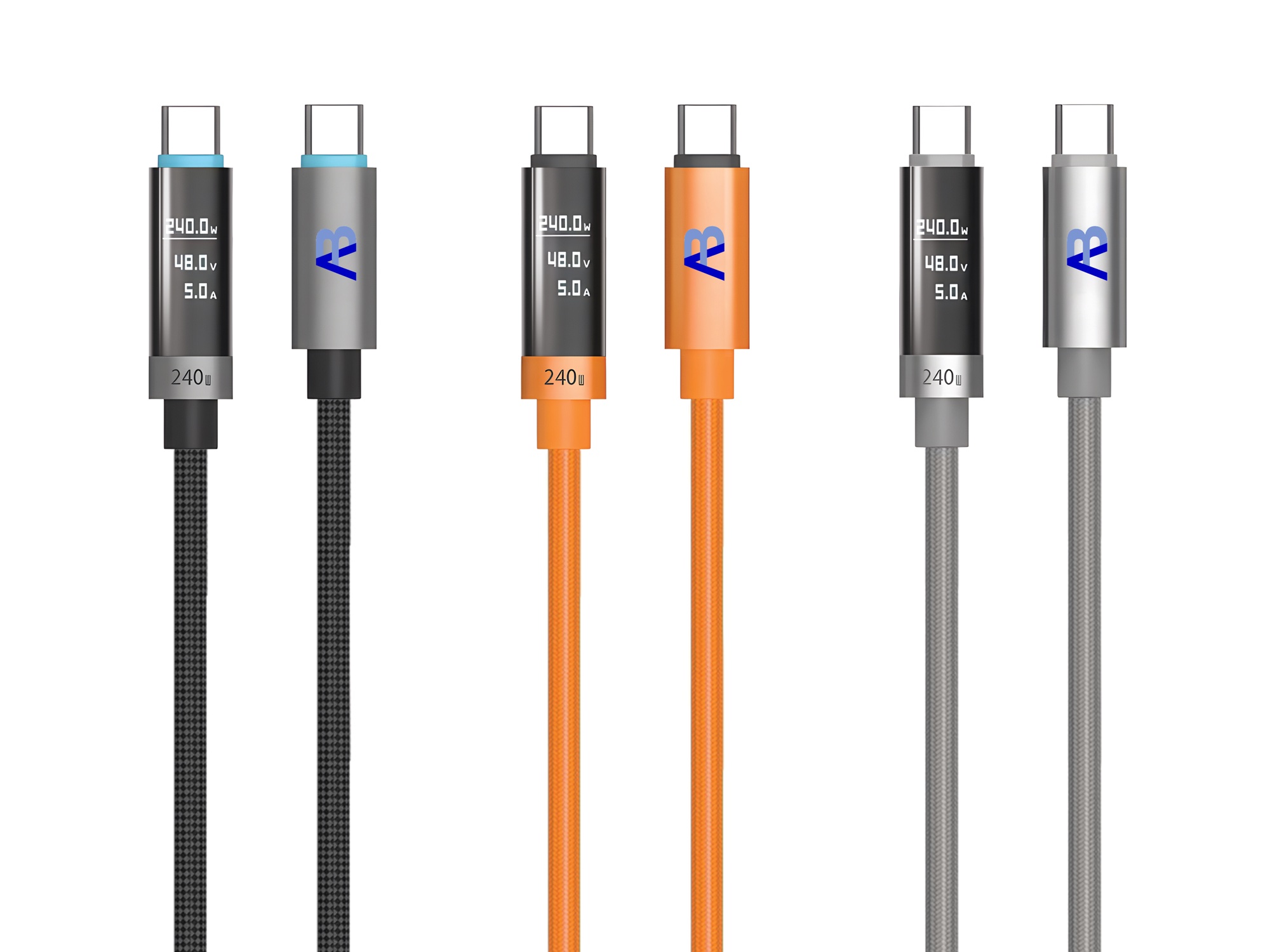 USB4 Gen3 Kablo 240W / 40Gbps OLED Ekranlı Örgülü USB-C, 1m Turuncu