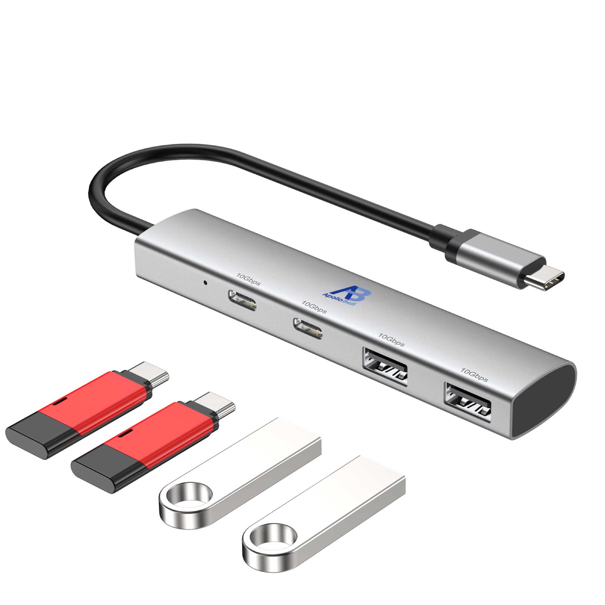 4 Portlu USB-C 3.2 Gen 2 Hub, 2x USB-C + 2x USB-A 10Gbps, Alüminyum, Gri - 5