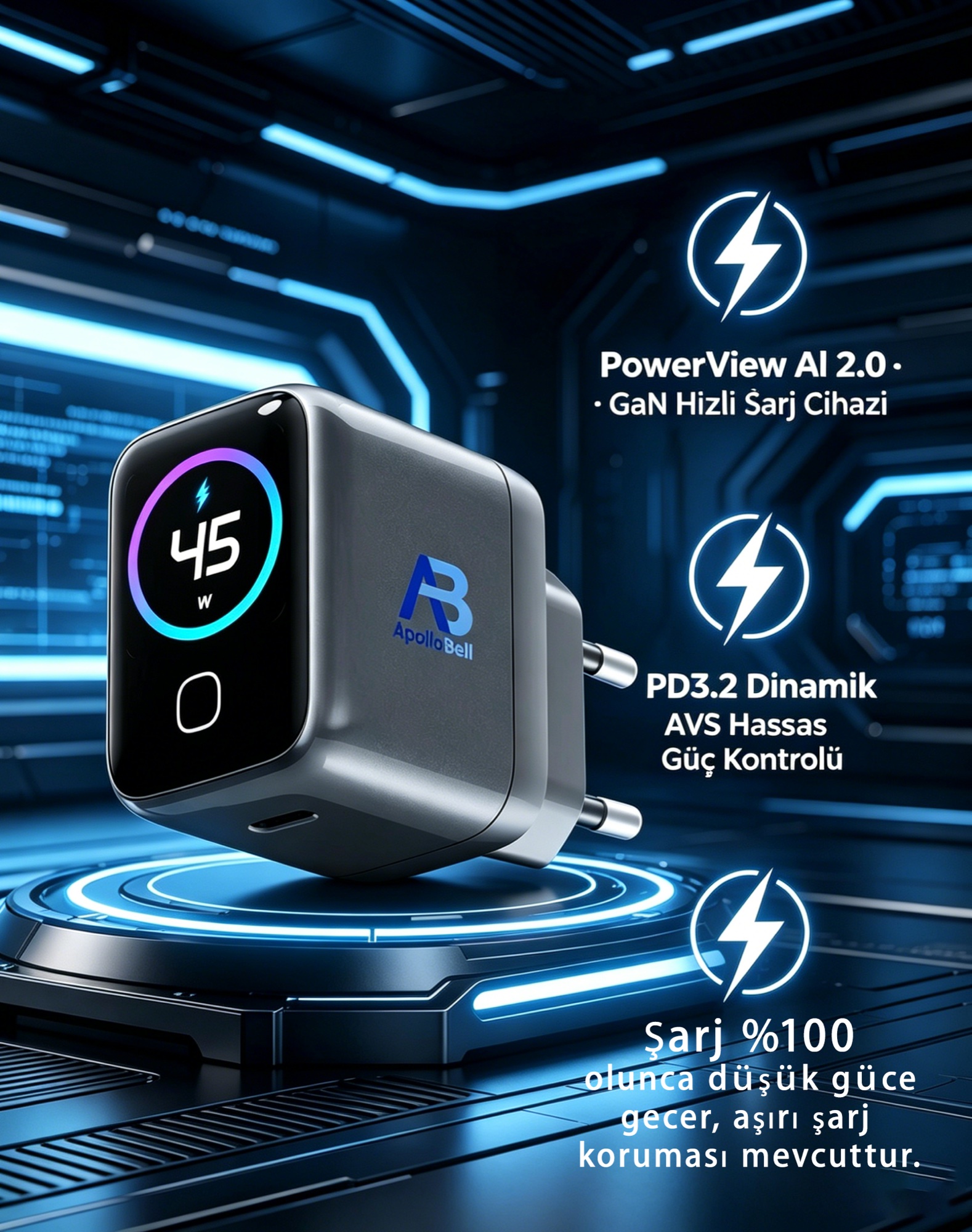 45W Pro Mini GaN Hızlı Şarj Cihazı, Akıllı Ekran, USB-C PD3.1 - 14