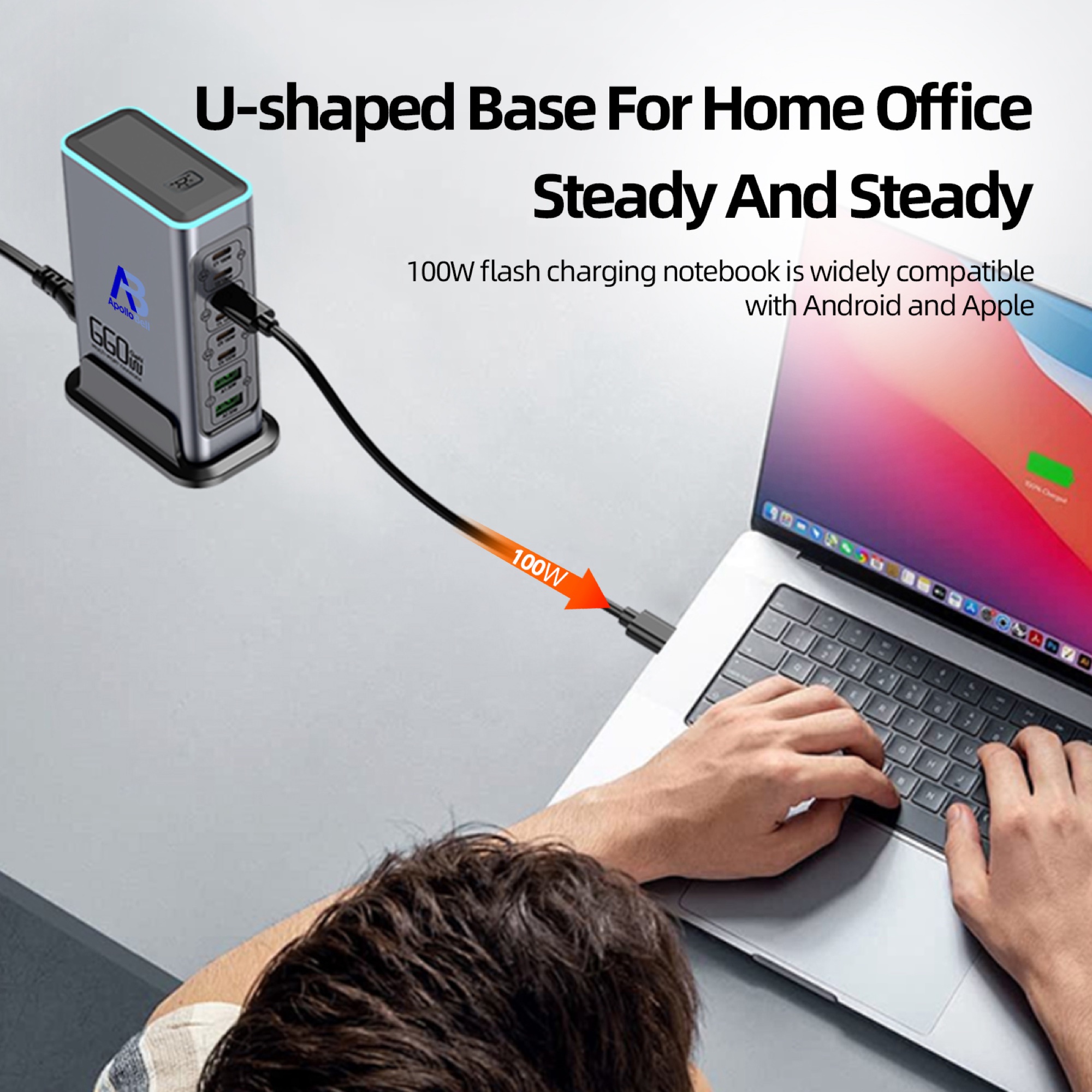 660W GaN Pro USB-C 8 Portlu Masaüstü Hızlı Şarj İstasyonu, Gri - 5