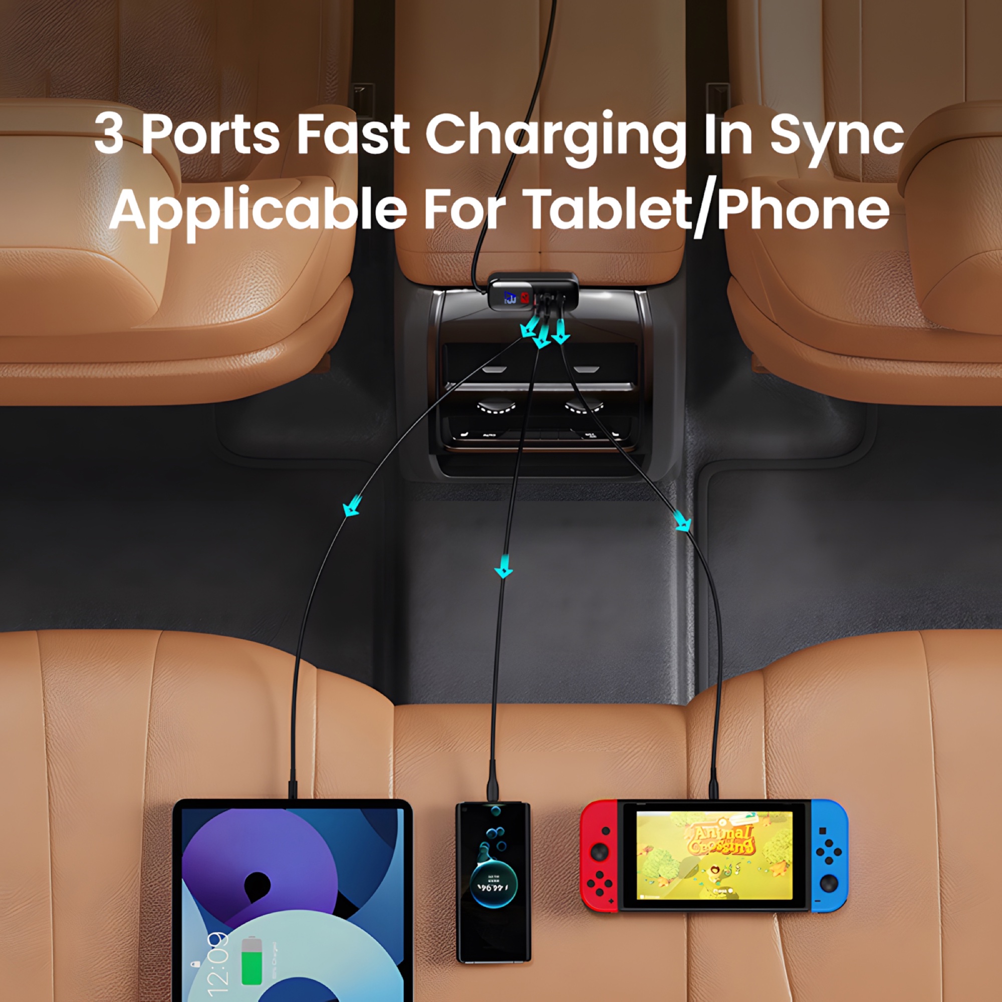 165W Dijital Ekranlı Araç Şarj Cihazı, 2 Type-C + 3 USB, 1,5m Uzatma Kablolu, Siyah - 9