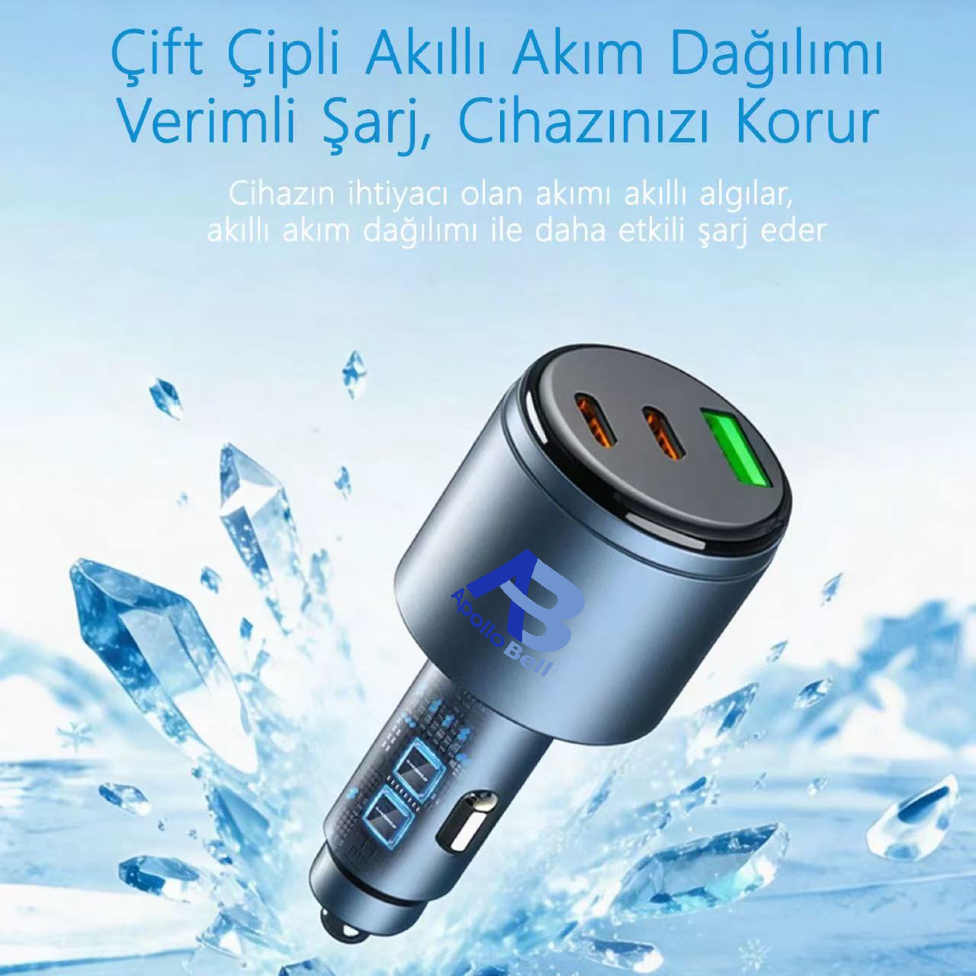 130W 3'ü 1 Arada Araç Şarj Cihazı 2x USB-C + USB-A, PD 3.0 PPS ve QC5, Metal Gövde - 6