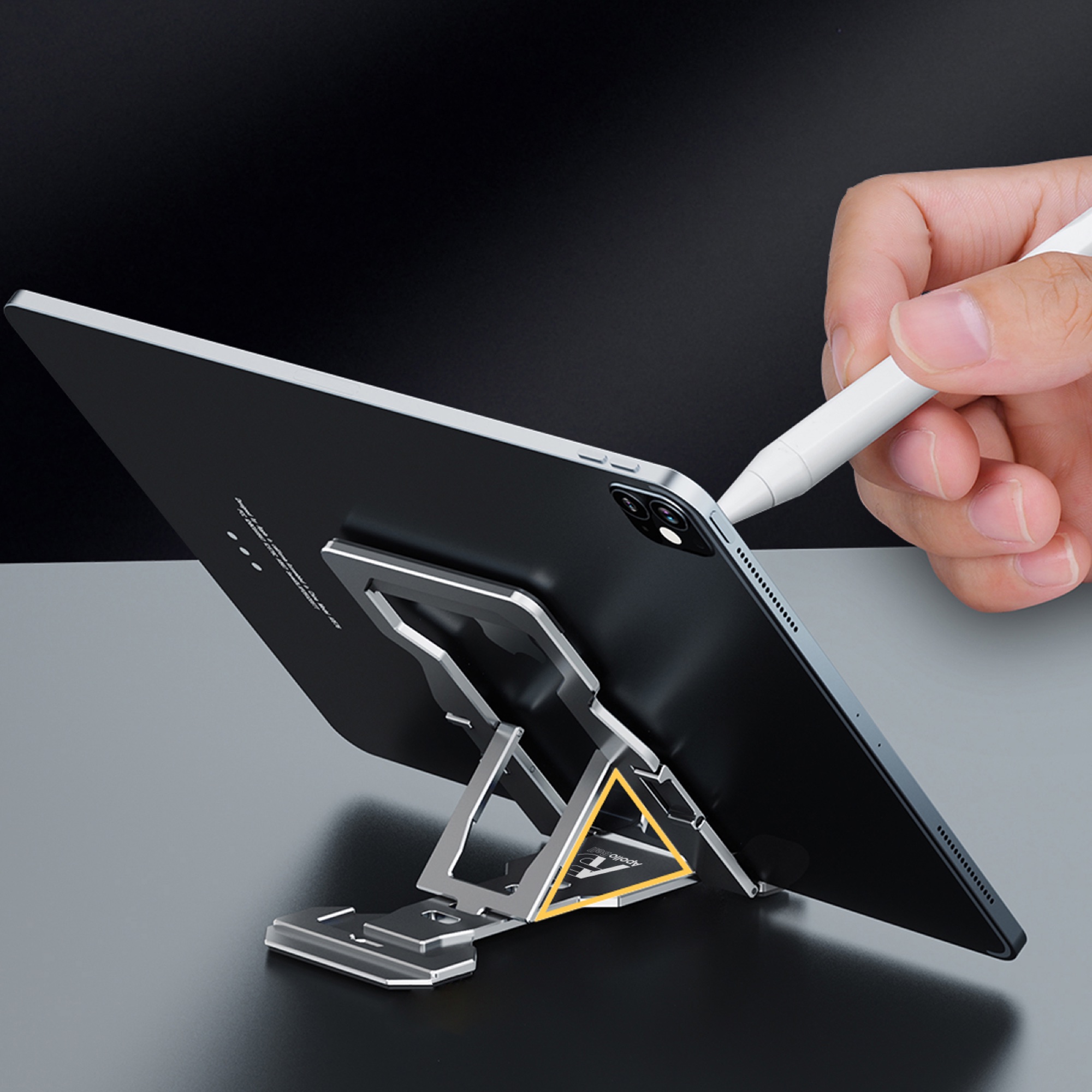 Ultra İnce Katlanabilir Masaüstü Telefon/Tablet Tutucu, Alüminyum, Gri - 7
