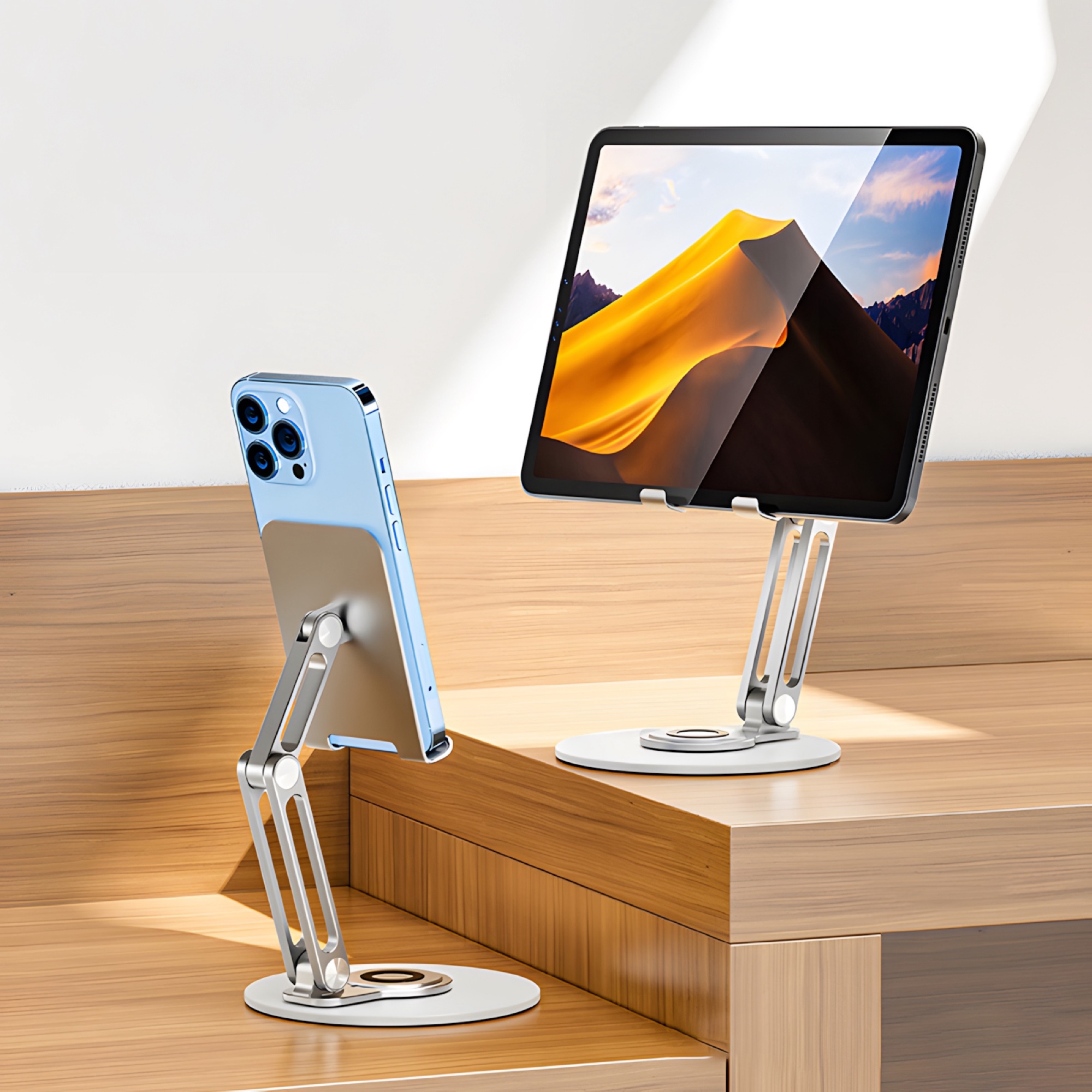 Katlanabilir Alüminyum Telefon Standı, 360° Döner Tabanlı, Yükseklik Ayarlı - Gümüş - 2