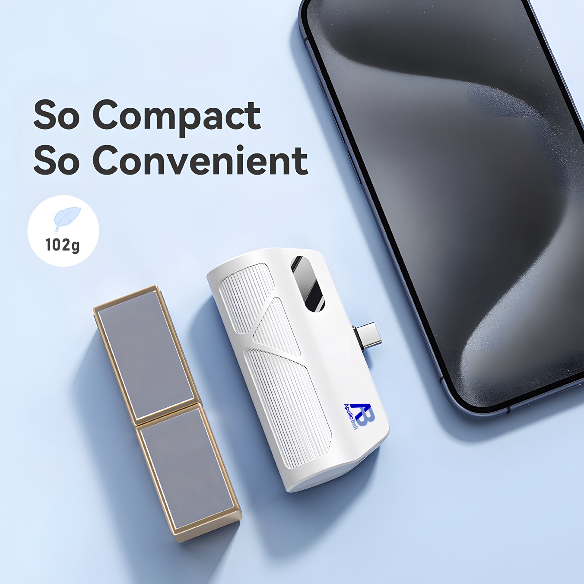 5.000mAh Mini Powerbank, USB-C & Lightning Çift Çıkışlı, Dijital Ekran, Beyaz - 8