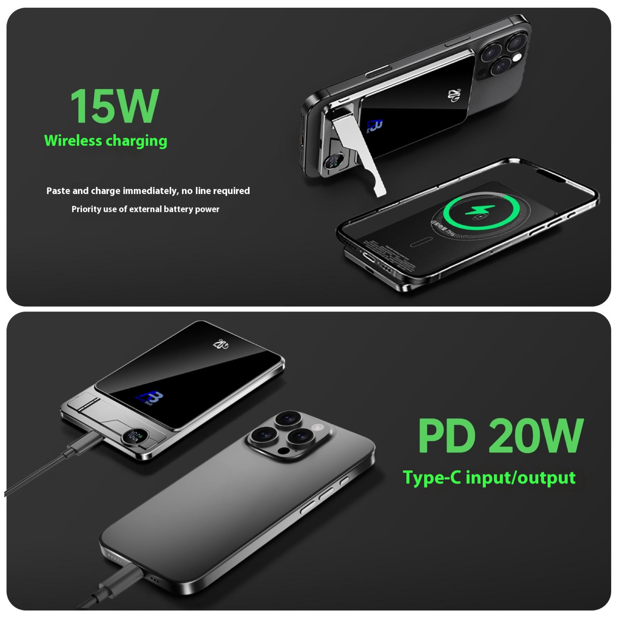 5.000mAh Ultra İnce Manyetik Kablosuz Powerbank 15W, Katlanır Standlı - 12