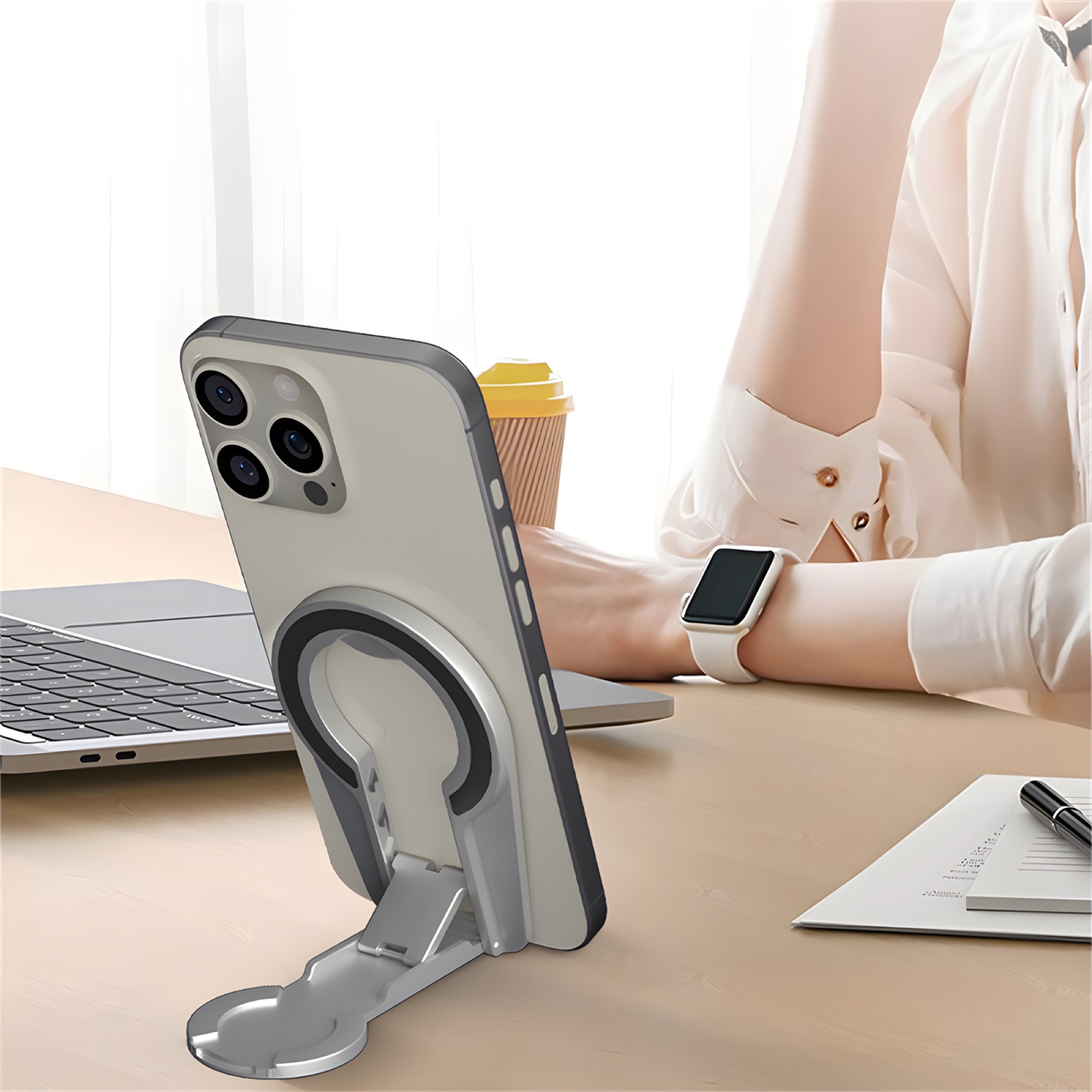 Çift Taraflı Manyetik Katlanabilir Telefon ve Tablet Standı, Ayarlanabilir Açı - Siyah - 8