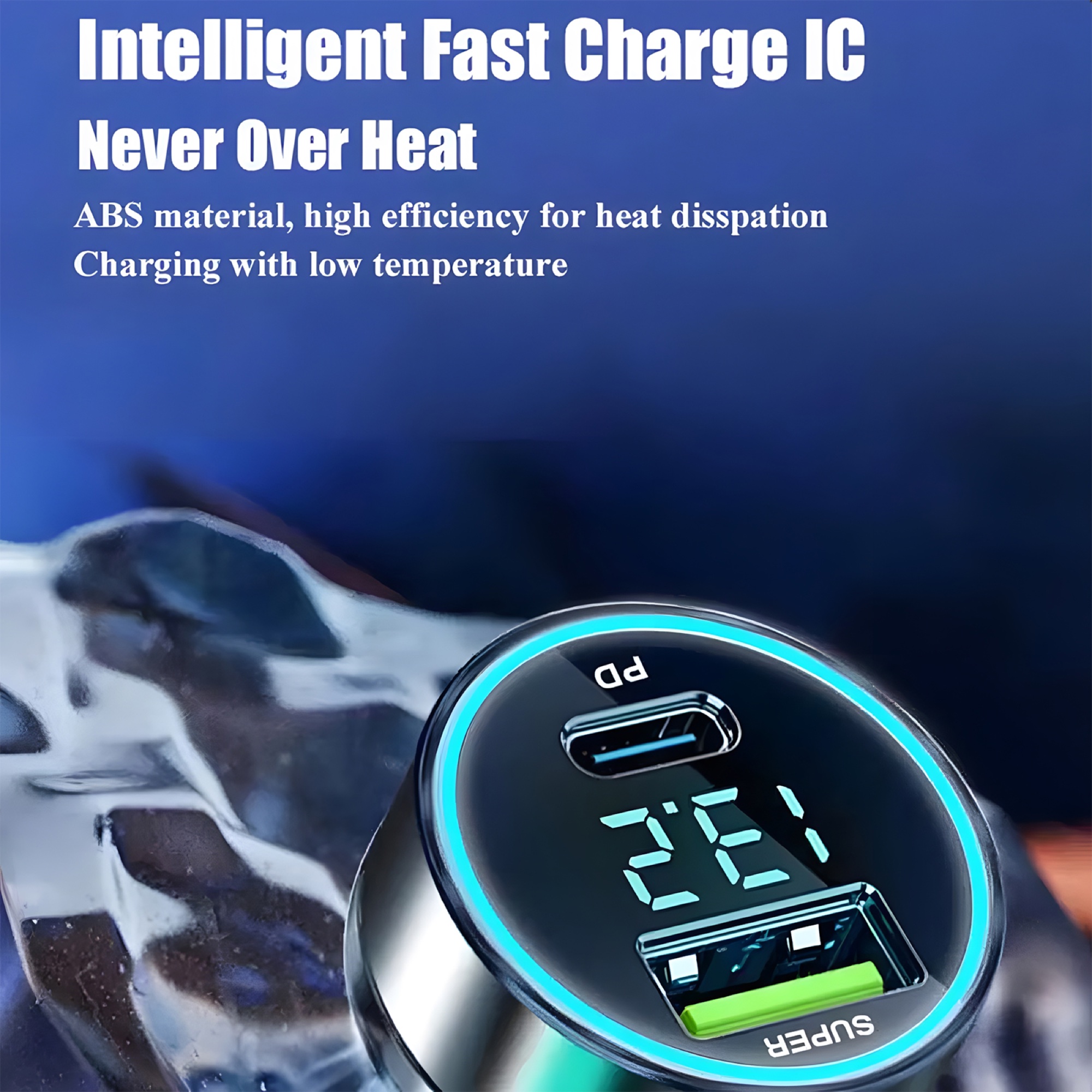 120W Dijital Ekranlı Araç Şarj Cihazı USB-A + PD Type-C, 6A Type-C Kablolu - 8