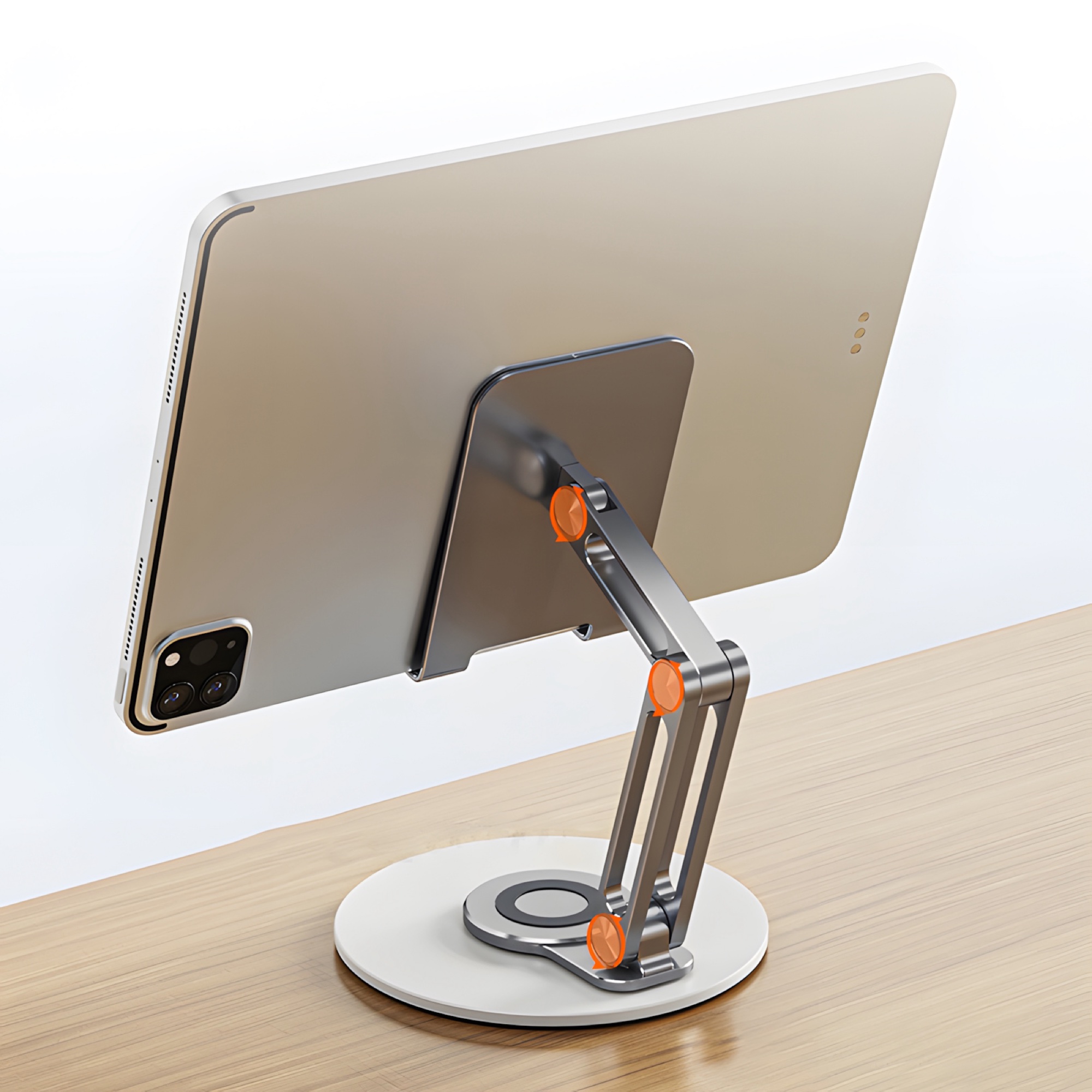 Katlanabilir Alüminyum Telefon Standı, 360° Döner Tabanlı, Yükseklik Ayarlı - Gümüş - 4