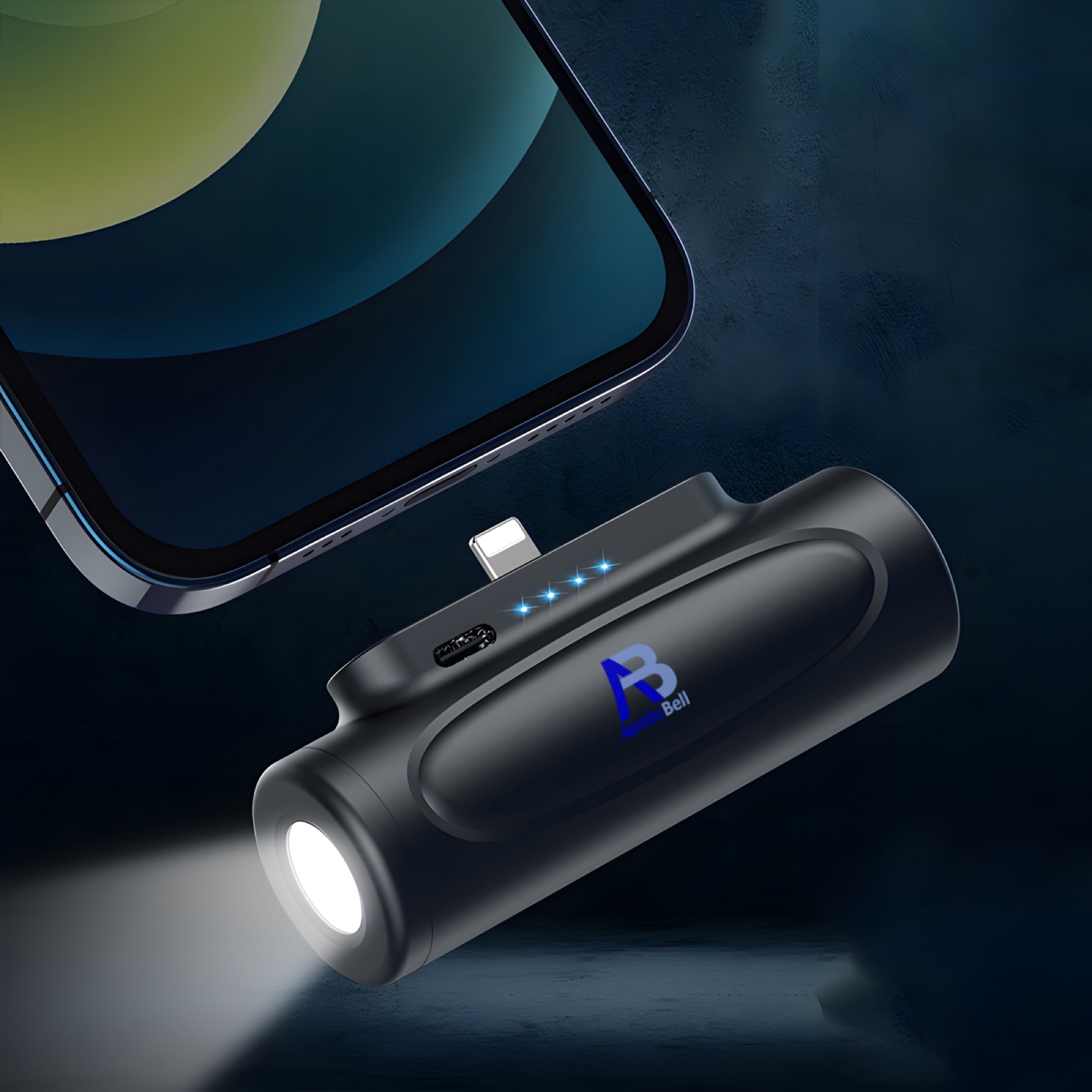 5000mAh Mini Powerbank, USB-C, LED El Fenerli, Siyah - 6
