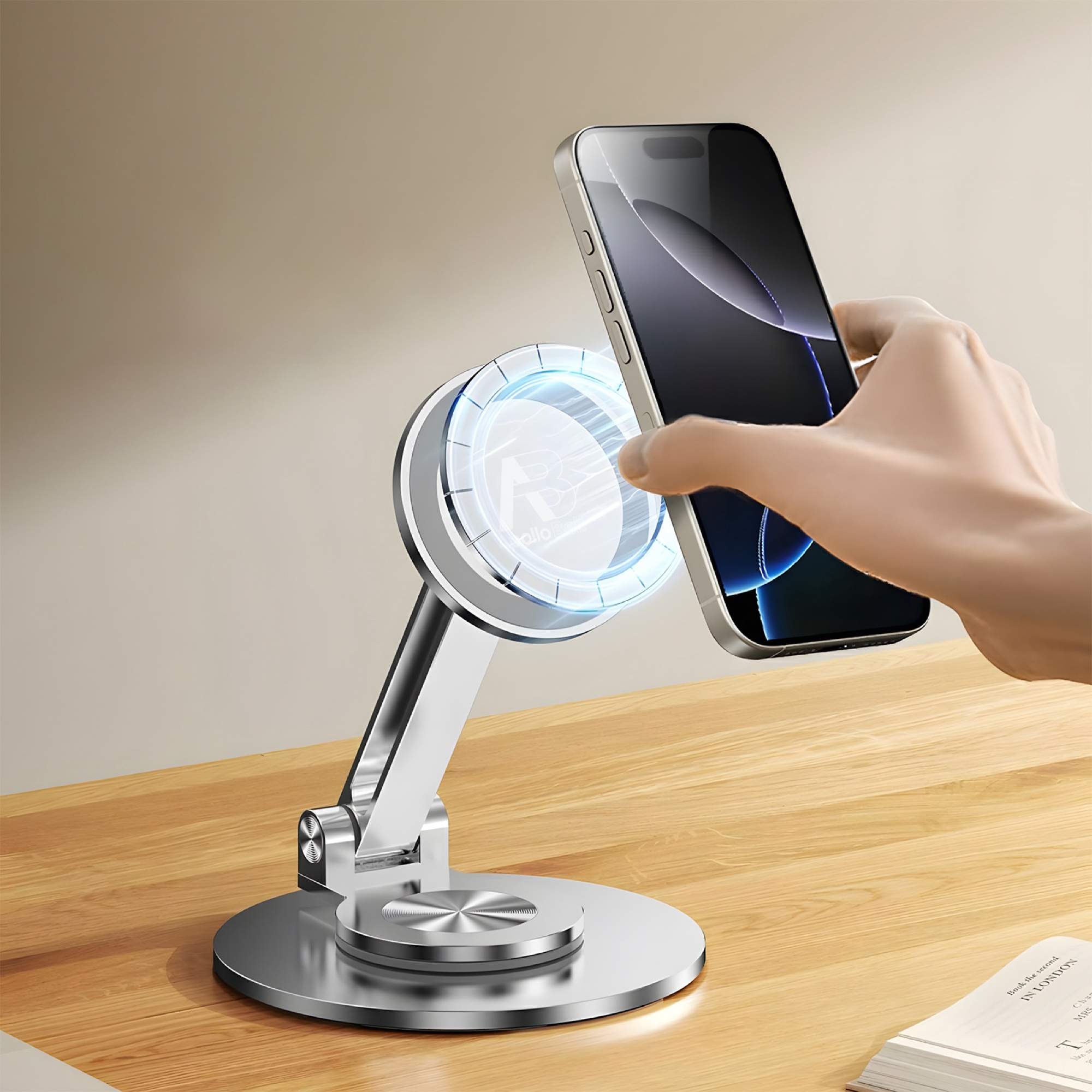 Katlanabilir Manyetik Telefon Tutucu, MagSafe Uyumlu 360° Dönebilir, Gri - 2