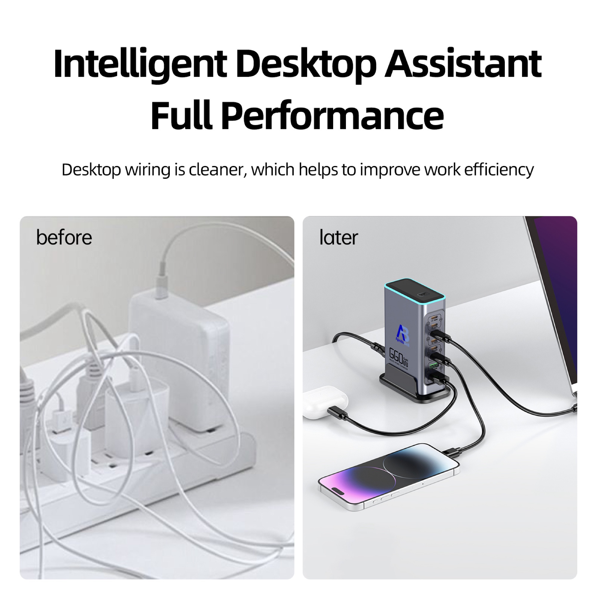 660W GaN Pro USB-C 8 Portlu Masaüstü Hızlı Şarj İstasyonu, Gri - 7