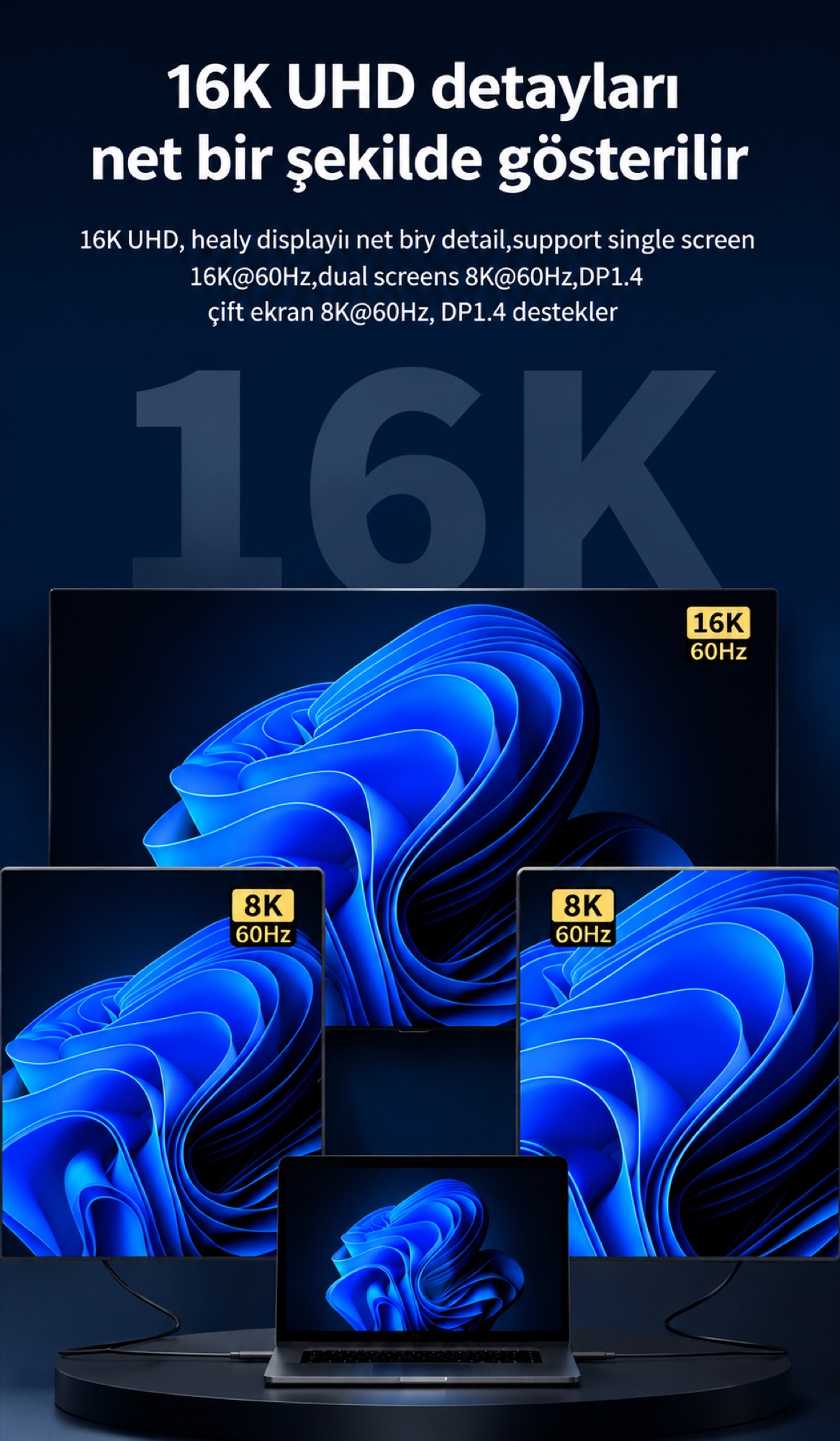 Thunderbolt 5 Kablo 240W / 80Gbps Örgülü USB-C, 150cm Siyah - 10