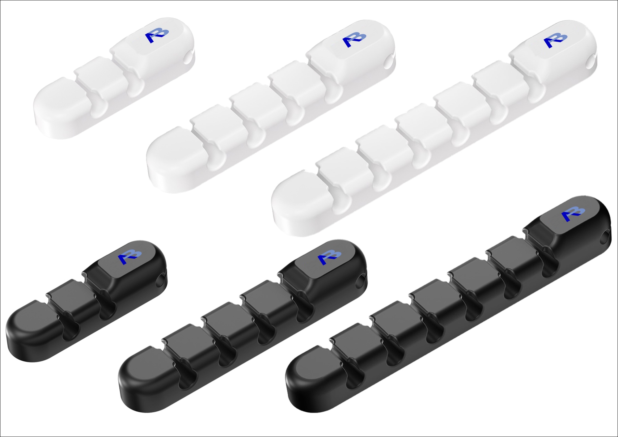 Silikon Kablo Düzenleyici Klips Seti, 3 + 5 + 7 Slot Kendinden Yapışkanlı - Siyah - 2