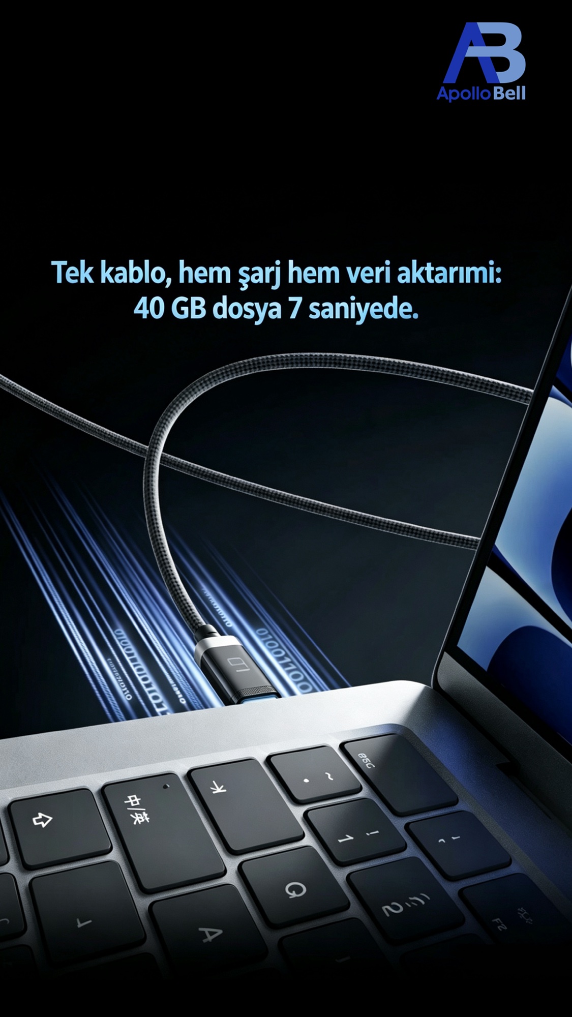 USB4 Gen3 Kablo 240W / 40Gbps OLED Ekranlı Örgülü USB-C, 1m Turuncu - 5