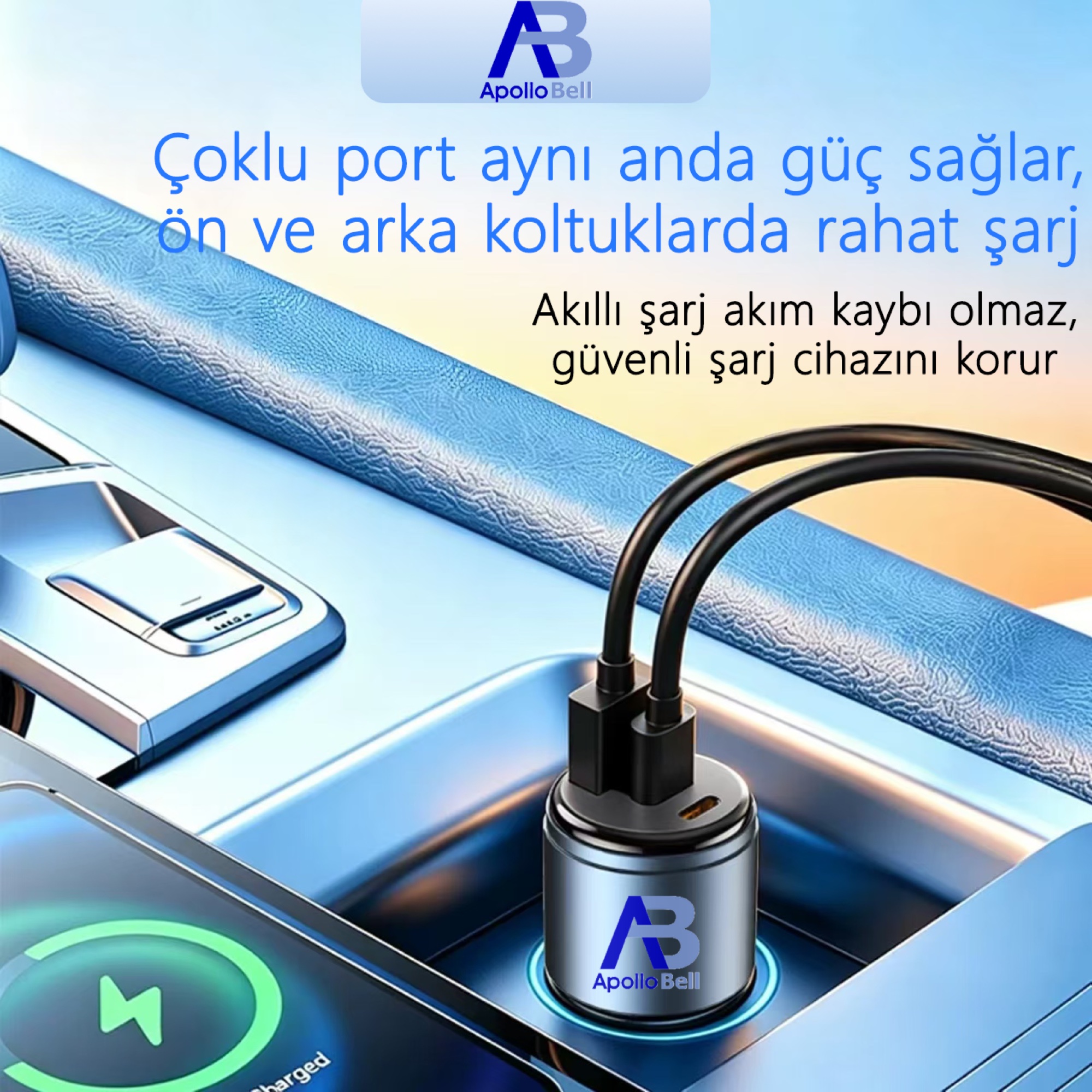 130W 3'ü 1 Arada Araç Şarj Cihazı 2x USB-C + USB-A, PD 3.0 PPS ve QC5, Metal Gövde - 4