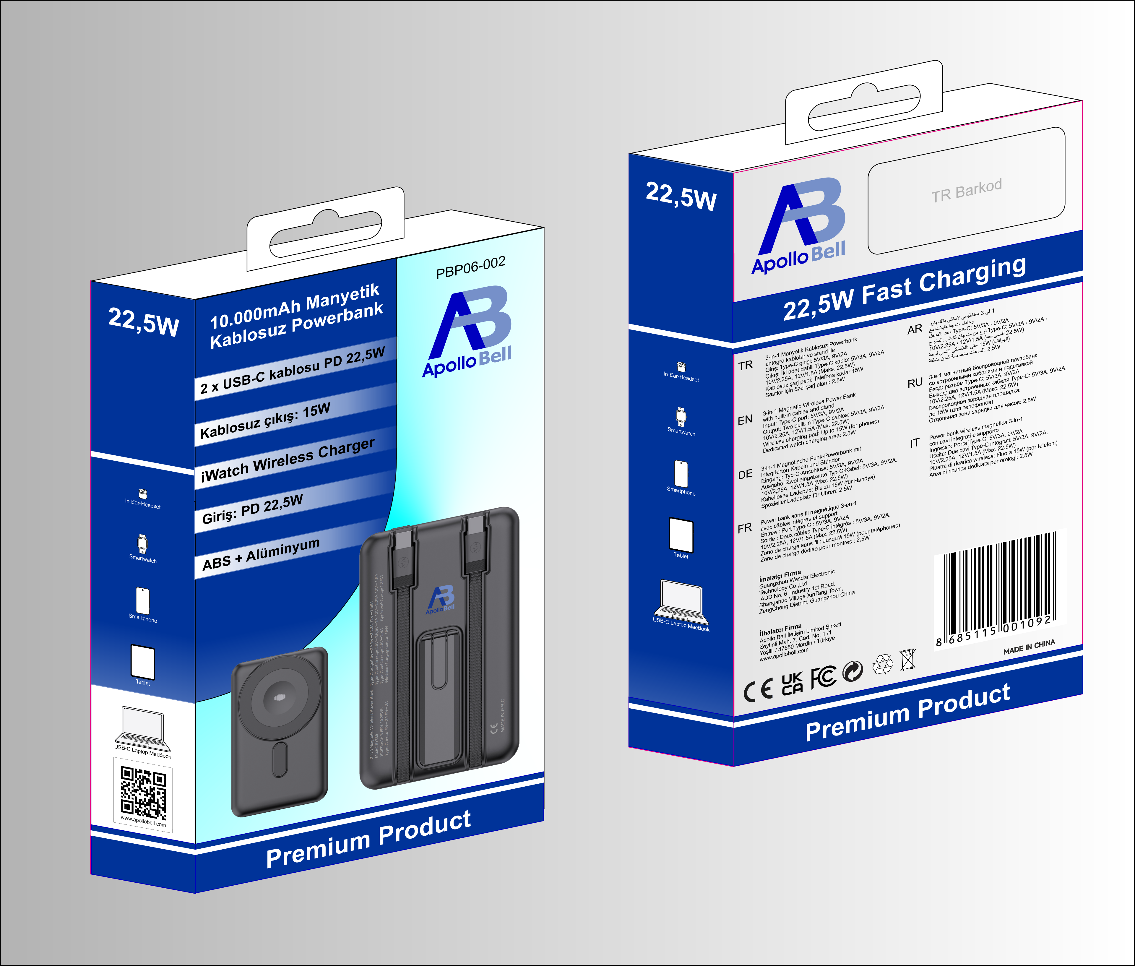 ApolloBell PBP06-002 Kablosuz Powerbank 10000 mAh