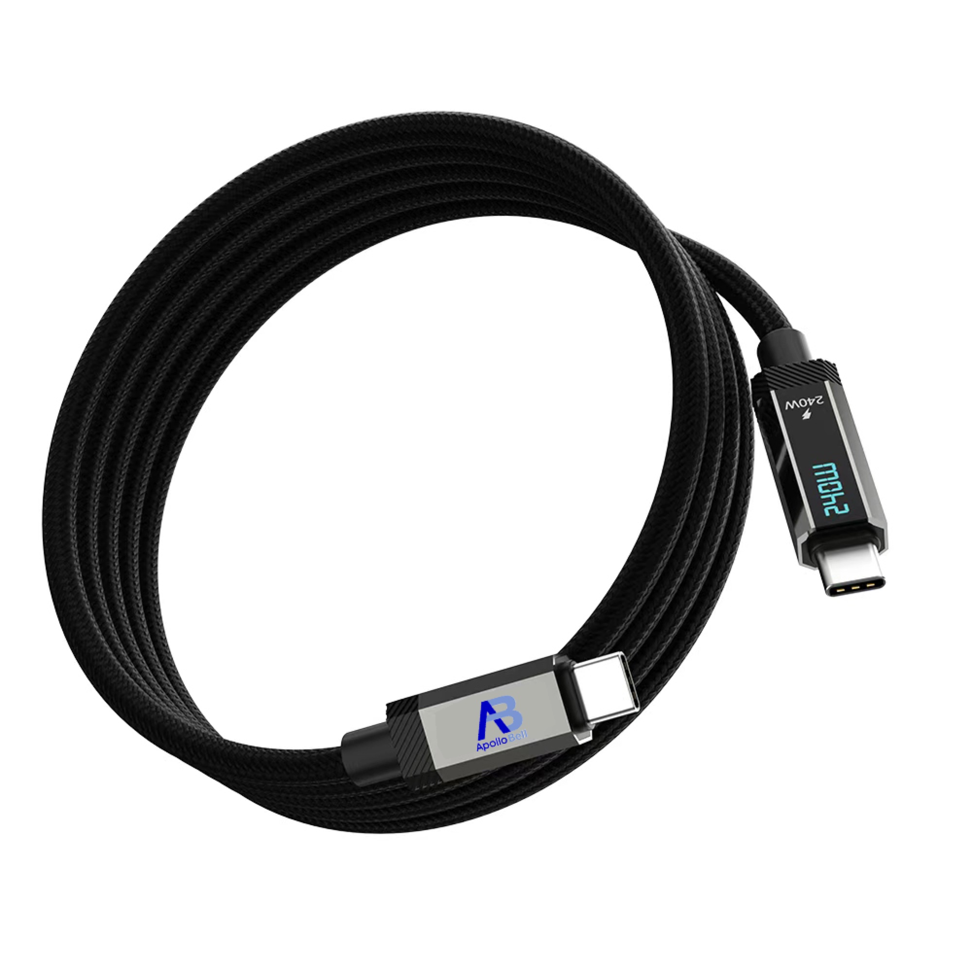 USB4 V2.0 Manyetik Kablo 240W / 80Gbps Dijital Ekranlı Örgülü USB-C, 100cm Siyah - 2
