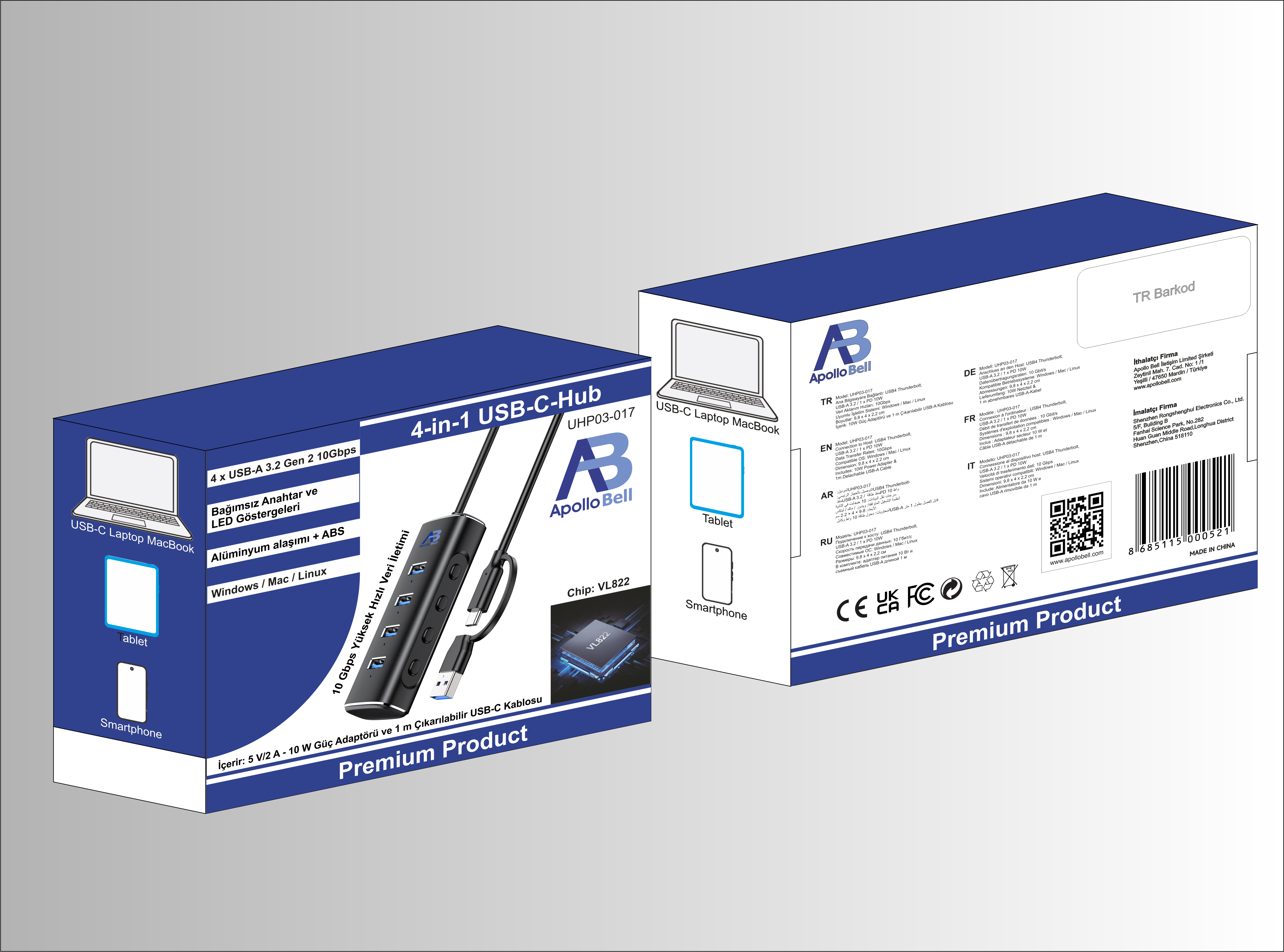 UHP03-017 ApolloBell  4-in-1 USB-A-Hub