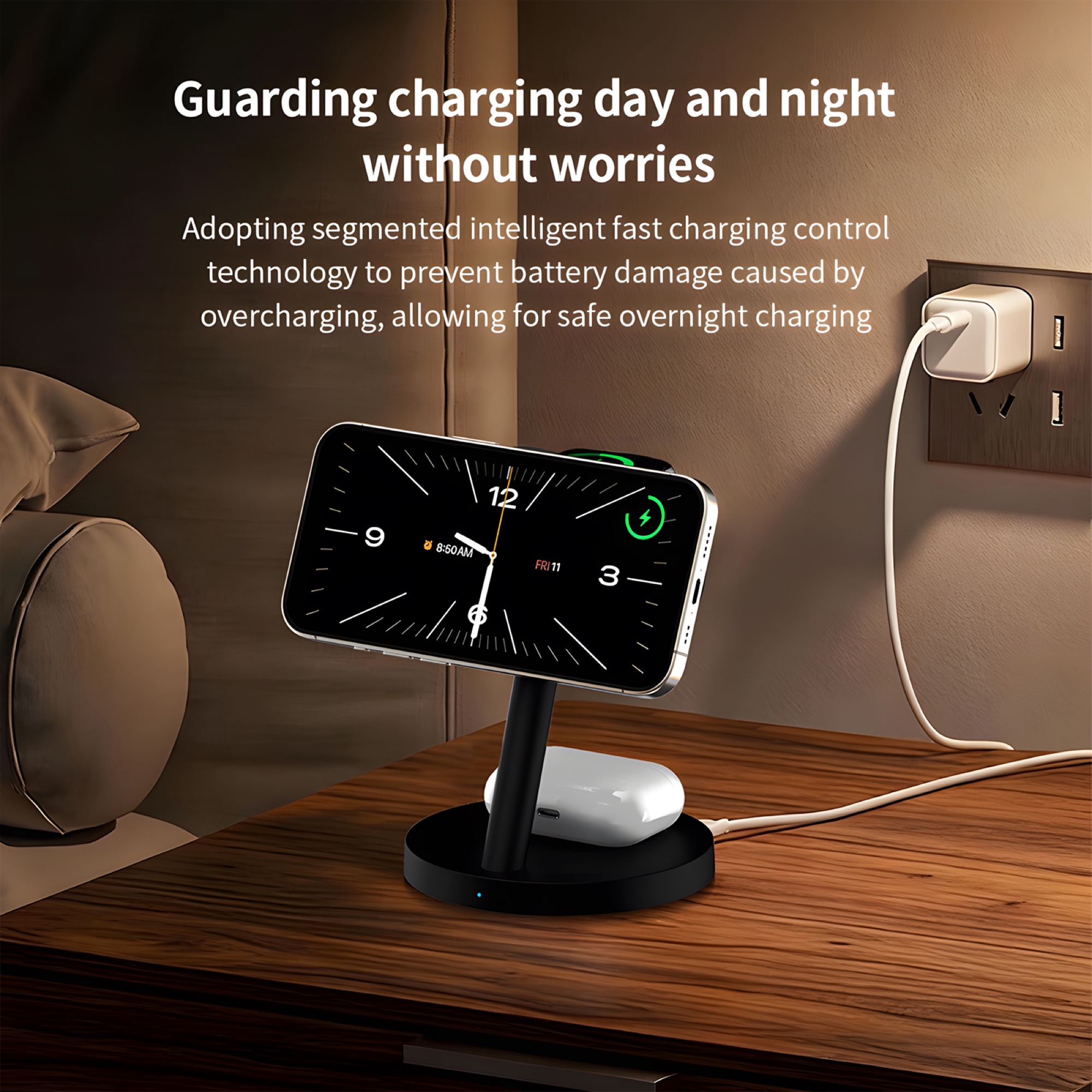 3'ü 1 Arada Qi2.2 Manyetik Kablosuz Şarj Standı 25W (Telefon, Saat, Kulaklık) - 5