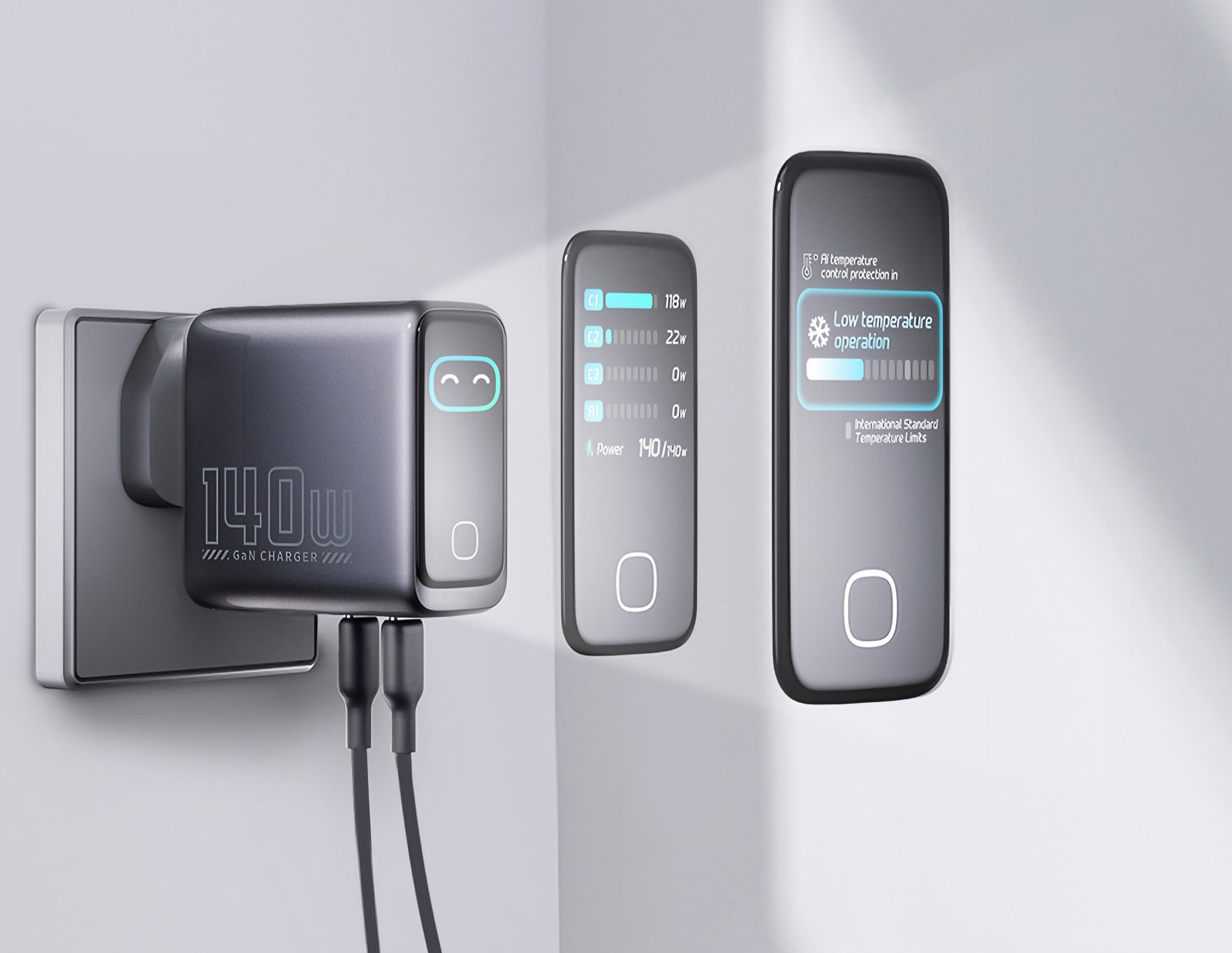140W GaN Ultra Hızlı Şarj Cihazı, HD LCD Ekran, 3x USB-C + USB-A PD3.1 - 7
