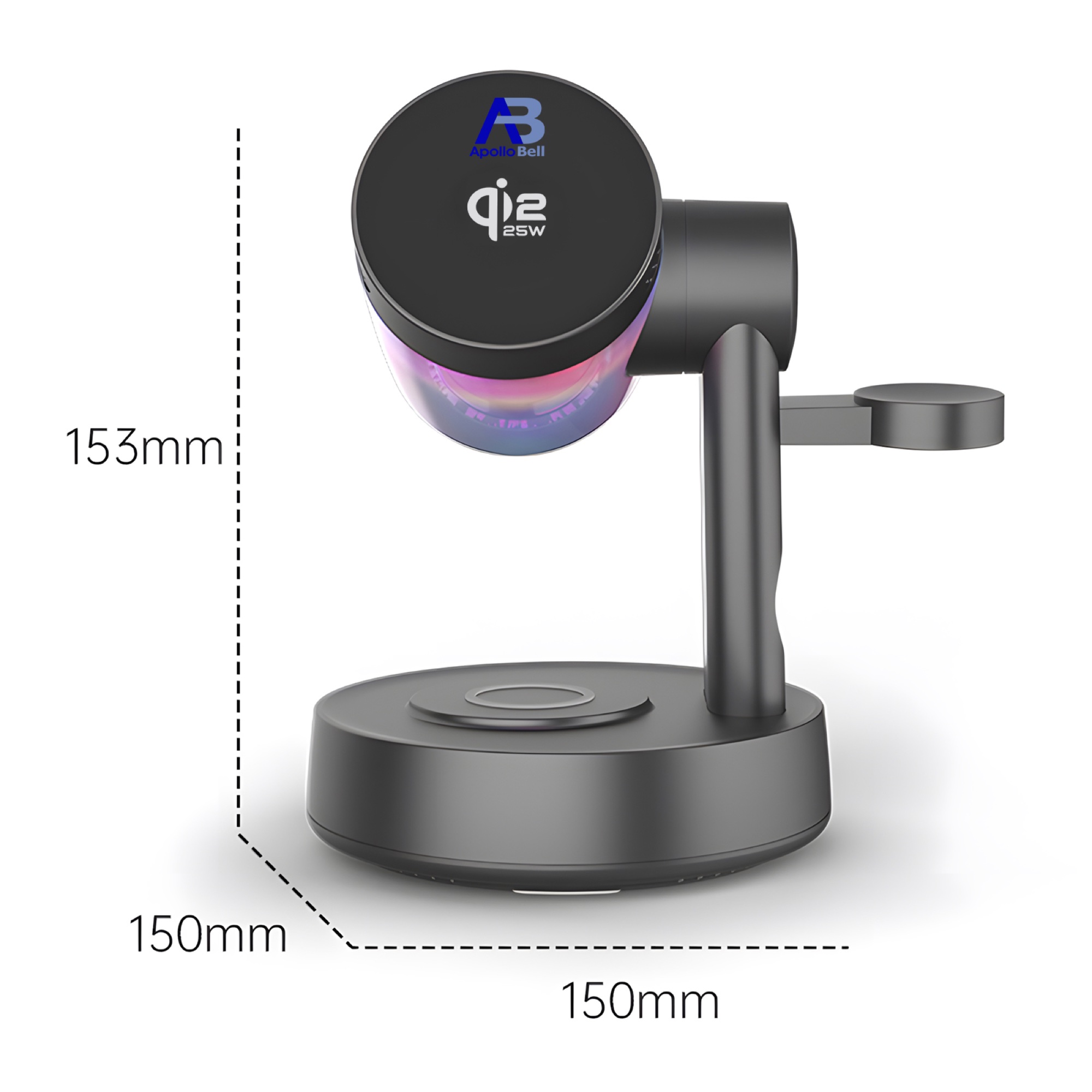 Qi2.2 25W Manyetik Kablosuz Şarj İstasyonu, Bluetooth Hoparlör ve RGB Ortam Işıklı, Siyah - 10