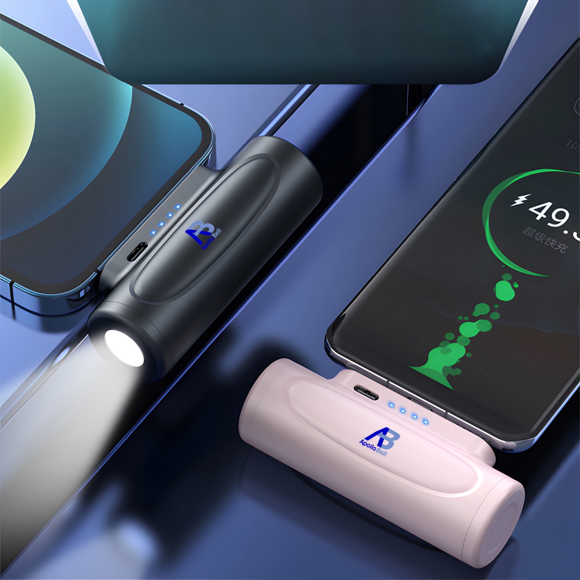 5000mAh Mini Powerbank, USB-C, LED El Fenerli, Siyah - 8