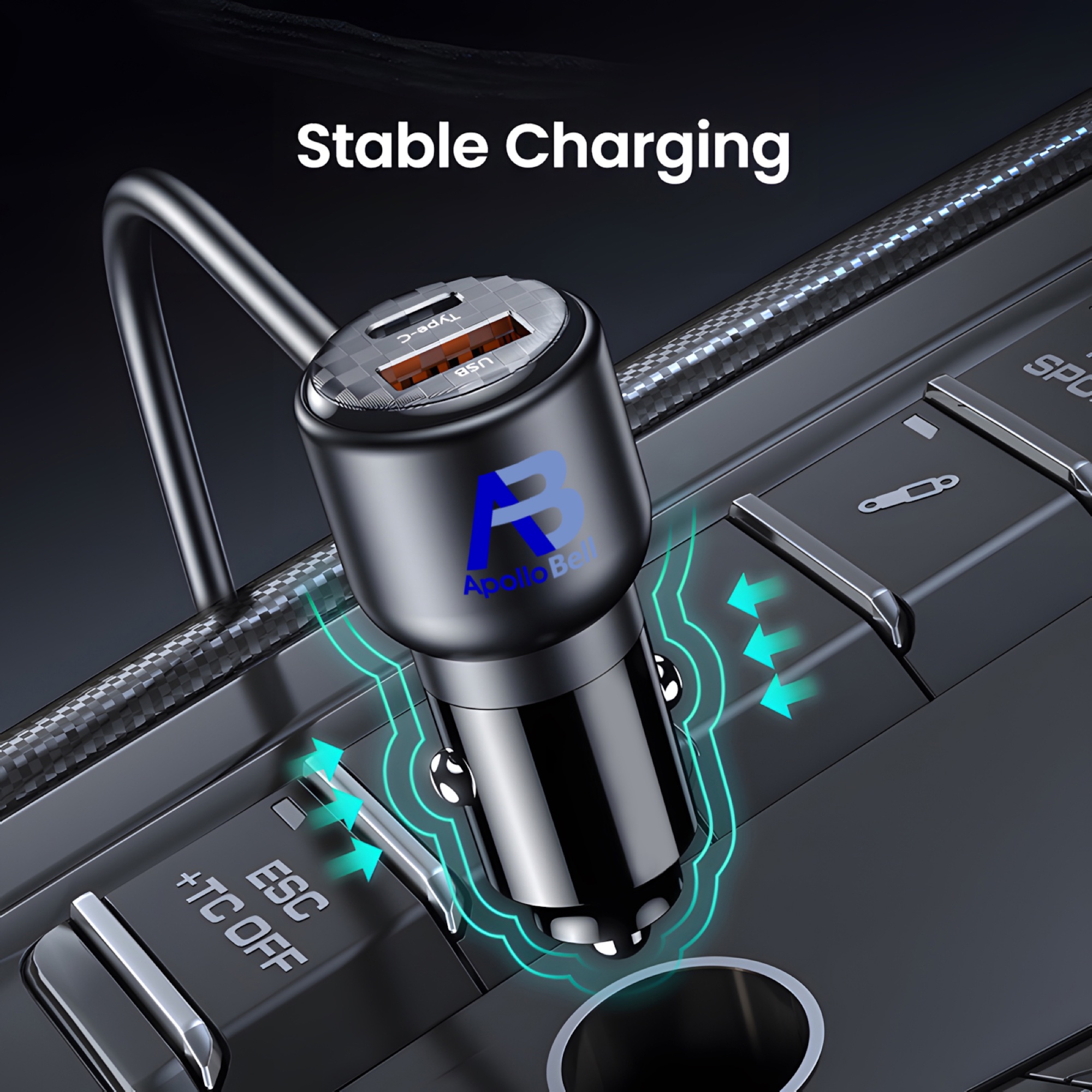 165W Dijital Ekranlı Araç Şarj Cihazı, 2 Type-C + 3 USB, 1,5m Uzatma Kablolu, Siyah - 8