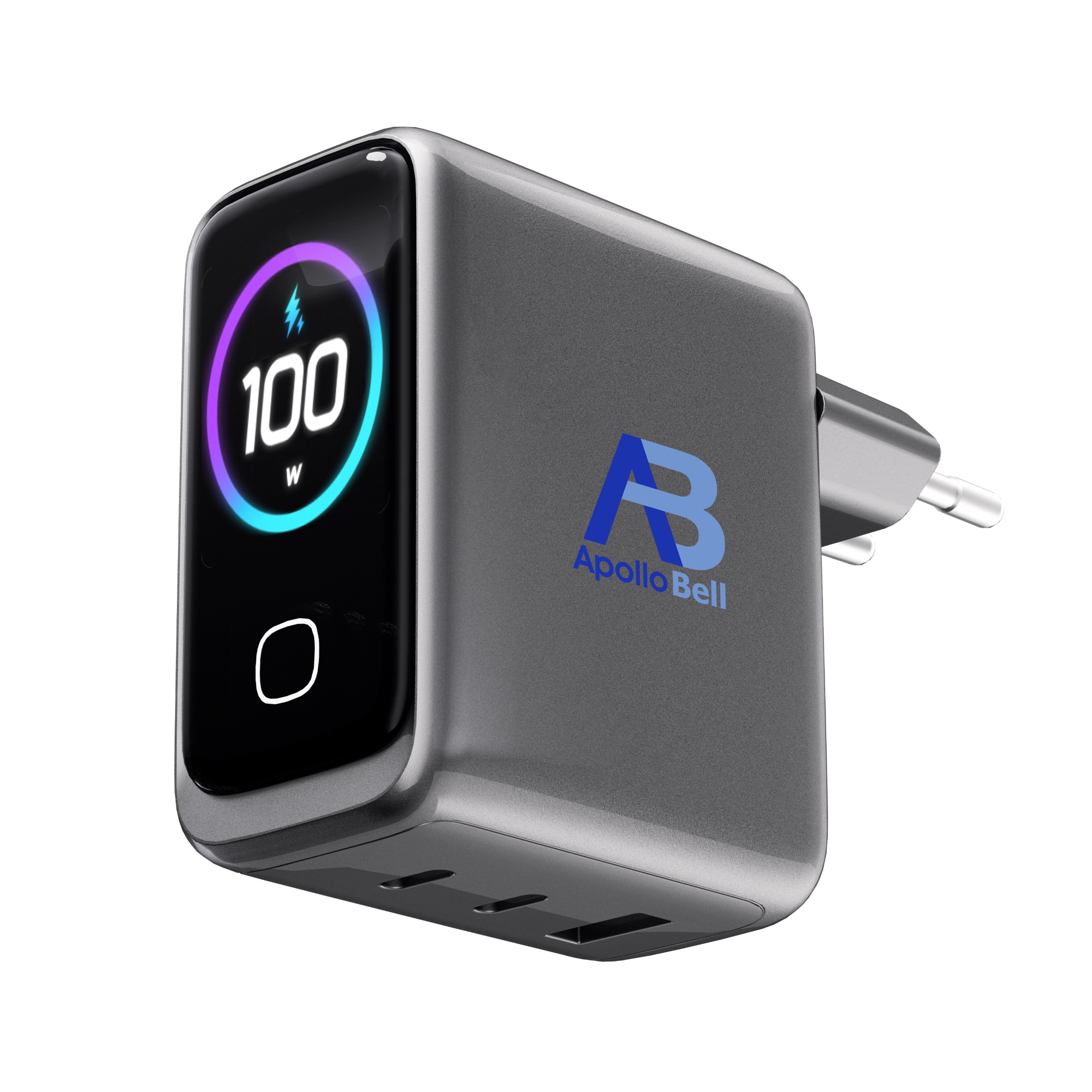 100W GaN Süper Hızlı Şarj Cihazı, Yapay Zeka Dokunmatik Ekran, 2x USB-C + USB-A