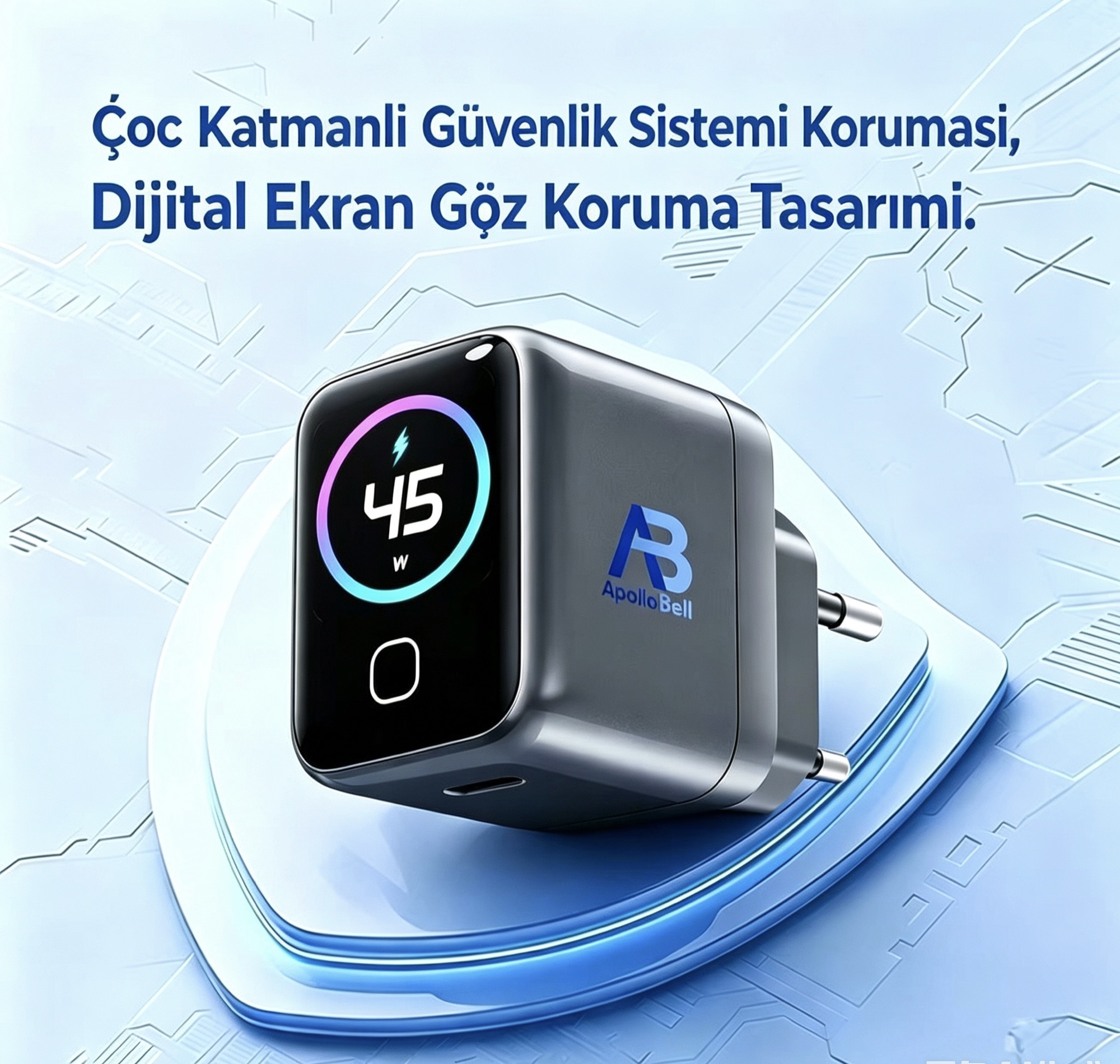 45W Pro Mini GaN Hızlı Şarj Cihazı, Akıllı Ekran, USB-C PD3.1 - 12