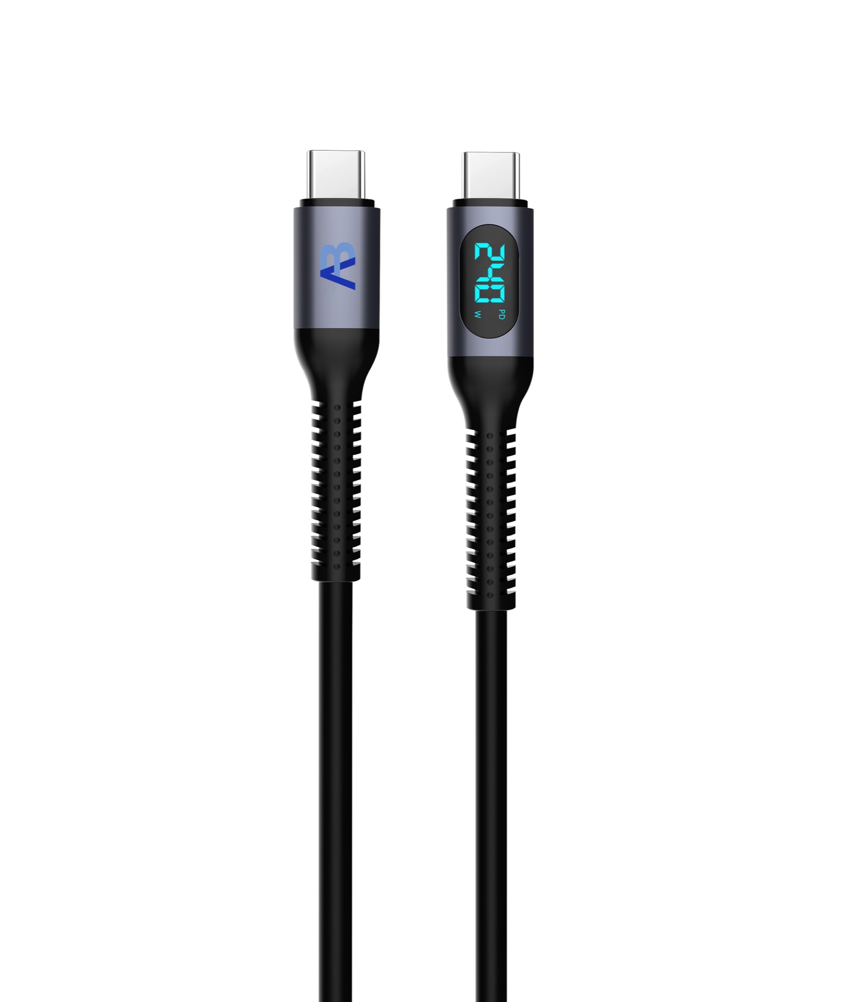240W Ekranlı USB-C Hızlı Şarj ve Data Kablosu, Sıvı Silikon, 20cm Siyah