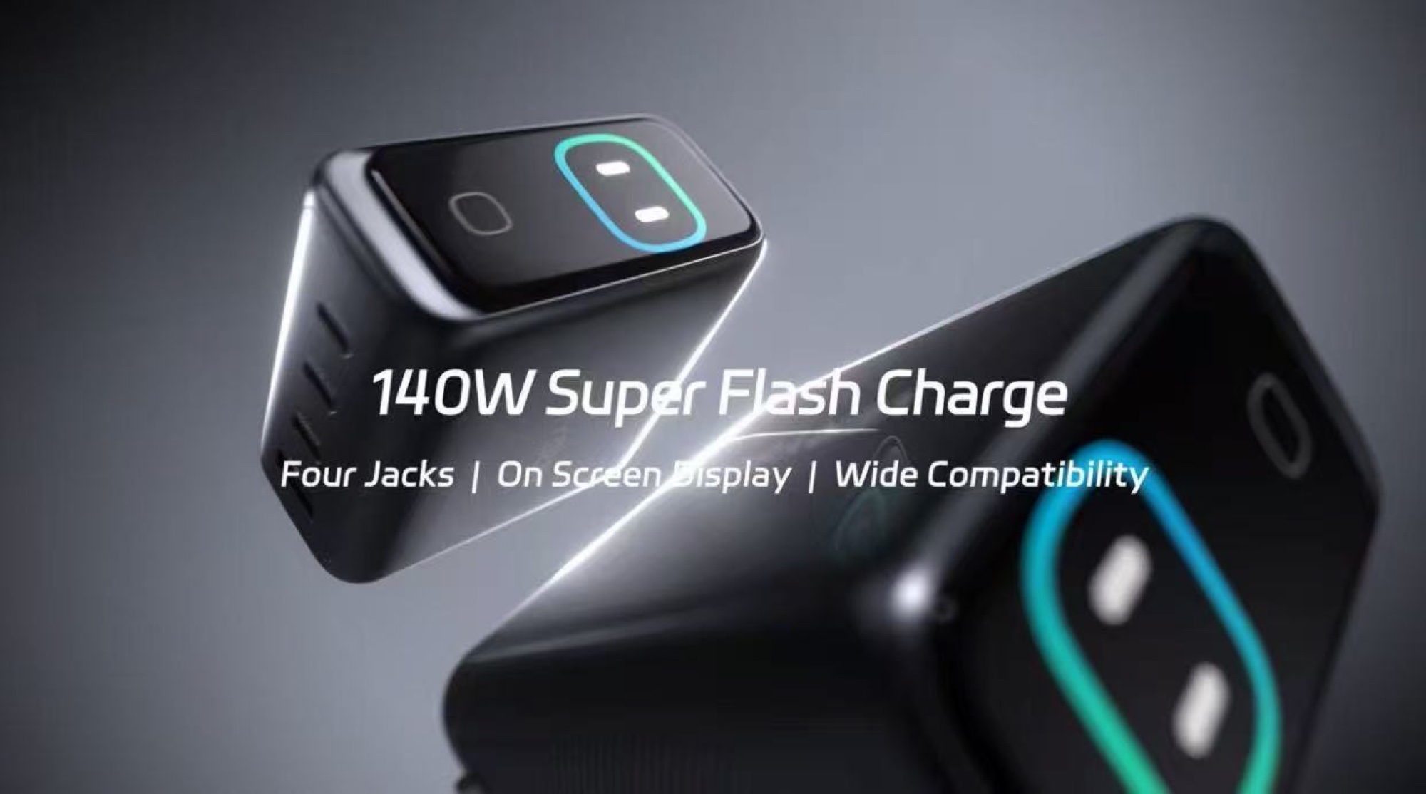 140W GaN Ultra Hızlı Şarj Cihazı, HD LCD Ekran, 3x USB-C + USB-A PD3.1 - 4