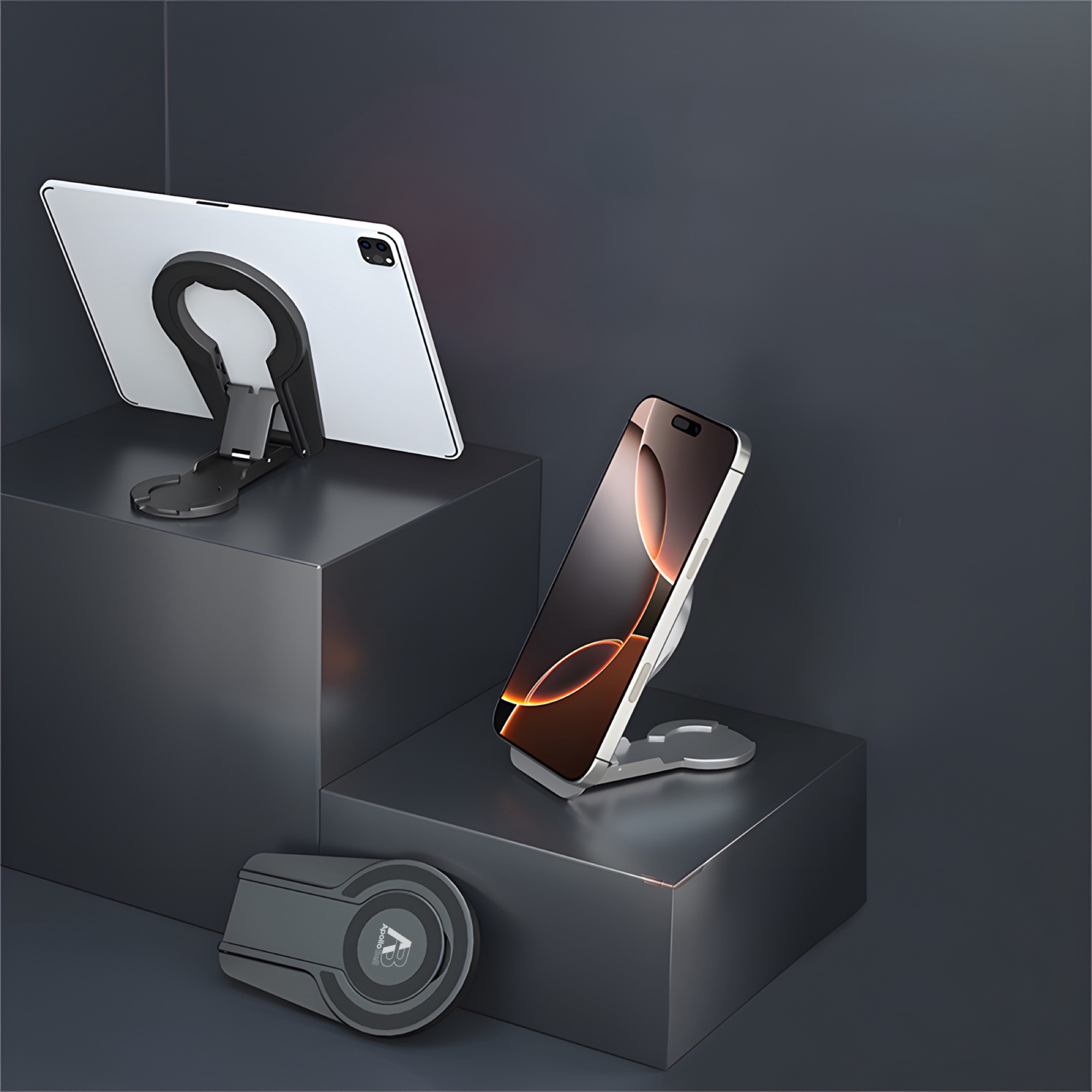 Çift Taraflı Manyetik Katlanabilir Telefon ve Tablet Standı, Ayarlanabilir Açı - Siyah - 5