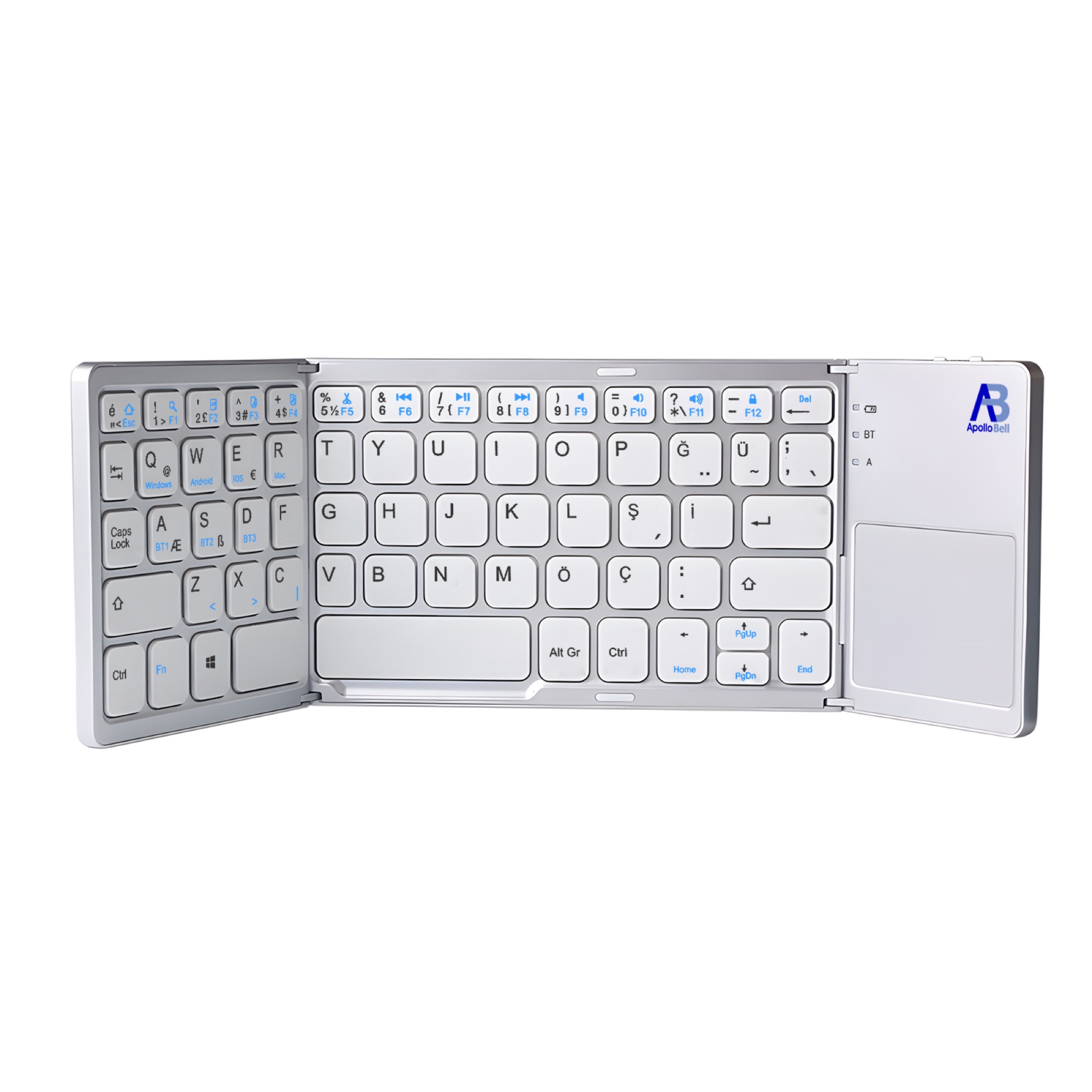 Katlanabilir Mini Bluetooth Klavye, Dokunmatik Yüzeyli Üç Katlı, Beyaz - 4