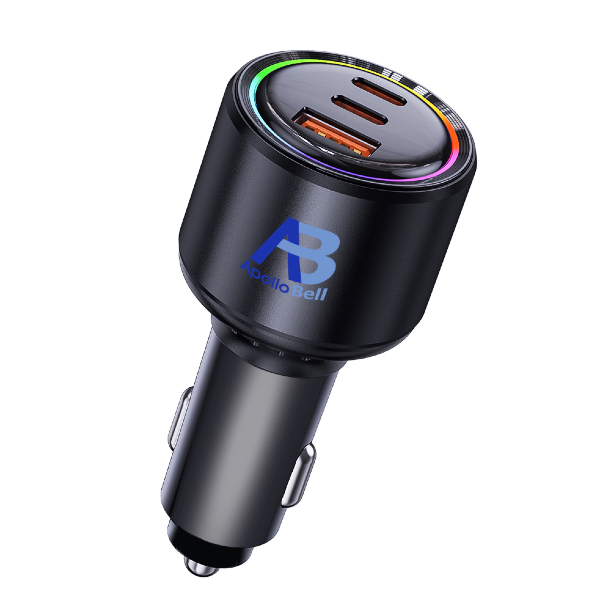 165W 3'ü 1 Arada Araç Şarj Cihazı, 2 Type-C + USB, RGB Işıklı Metal Gövde, Siyah