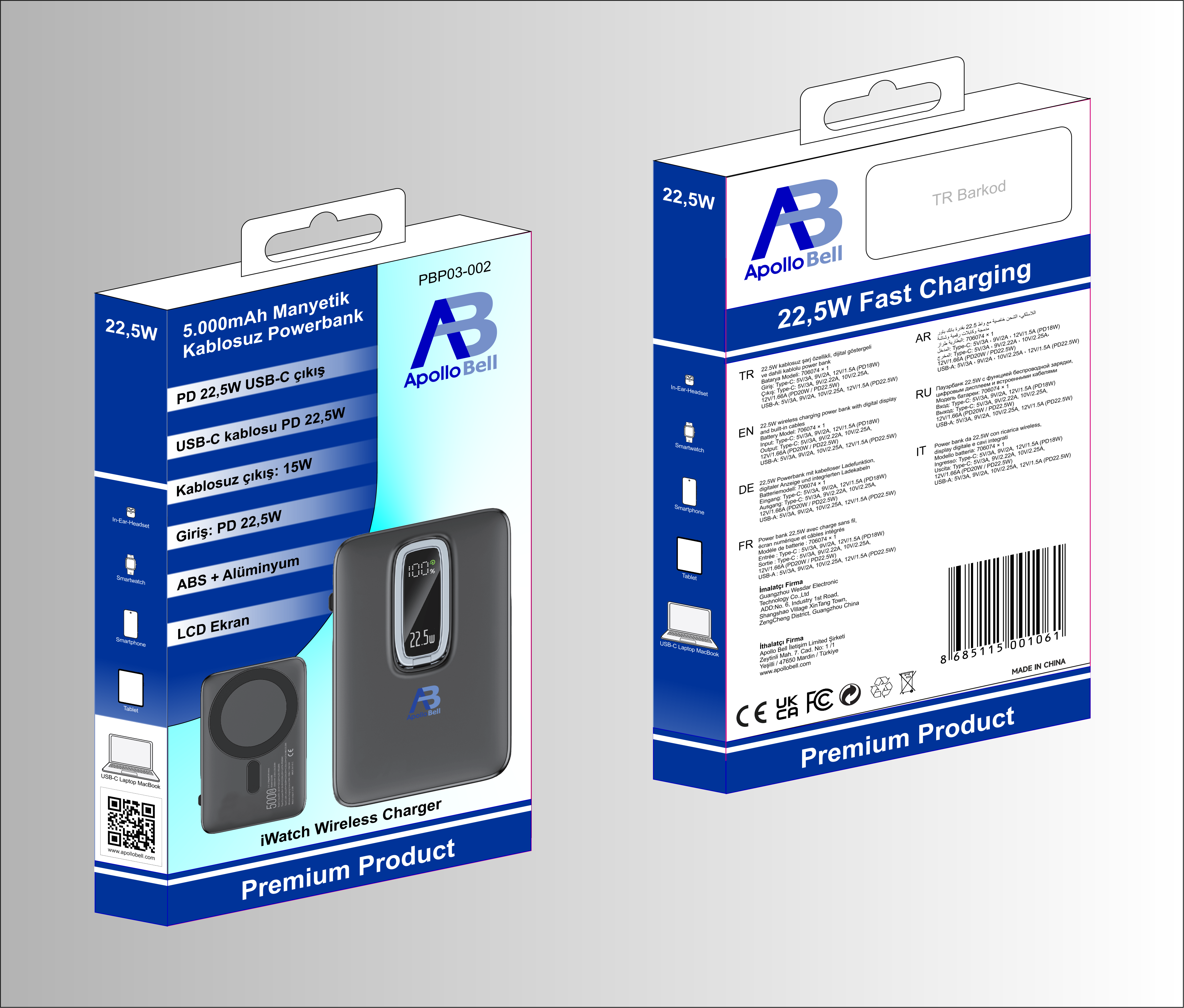 ApolloBell PBP03-002  I-watch şarj destekli Kablosuz Powerbank 5000mAh