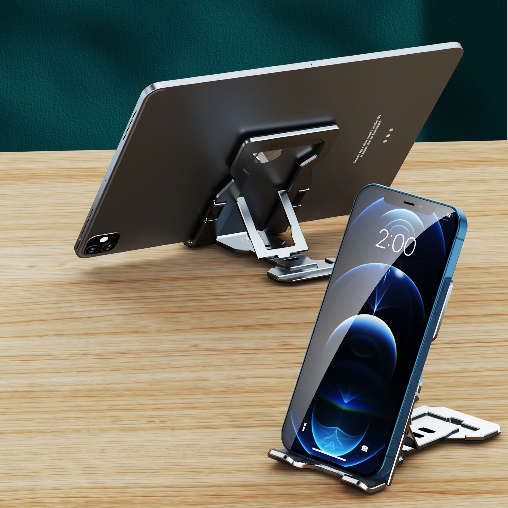 Ultra İnce Katlanabilir Masaüstü Telefon/Tablet Tutucu, Alüminyum, Gümüş - 4