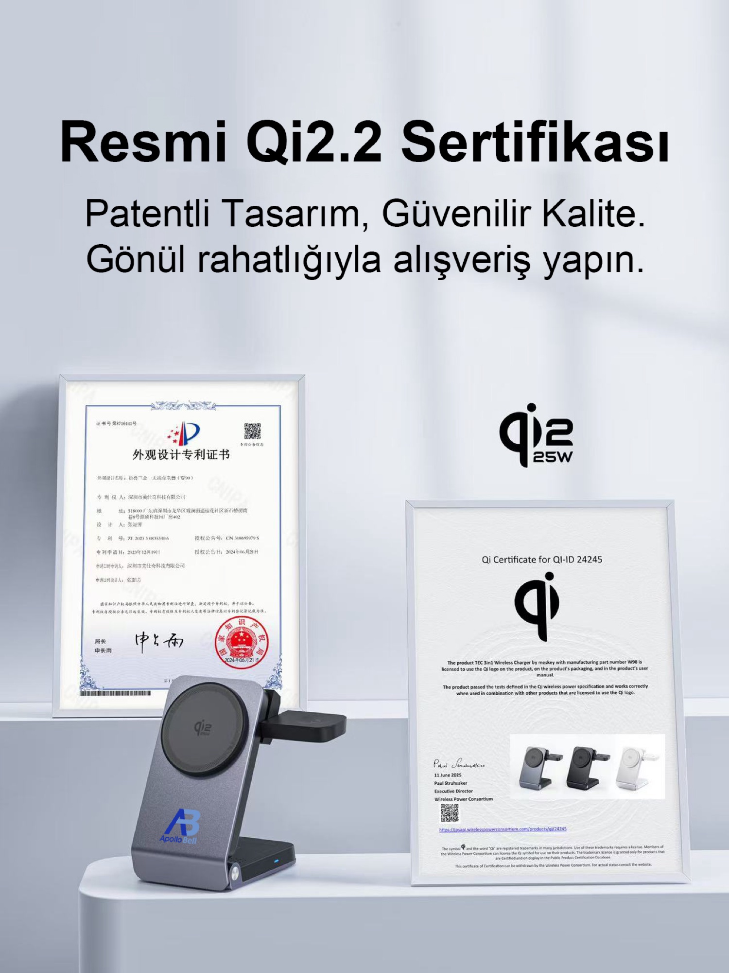 3'ü 1 Arada Katlanabilir Qi2.2 Manyetik Kablosuz Şarj Cihazı 25W, Aktif Soğutmalı, Gri - 6