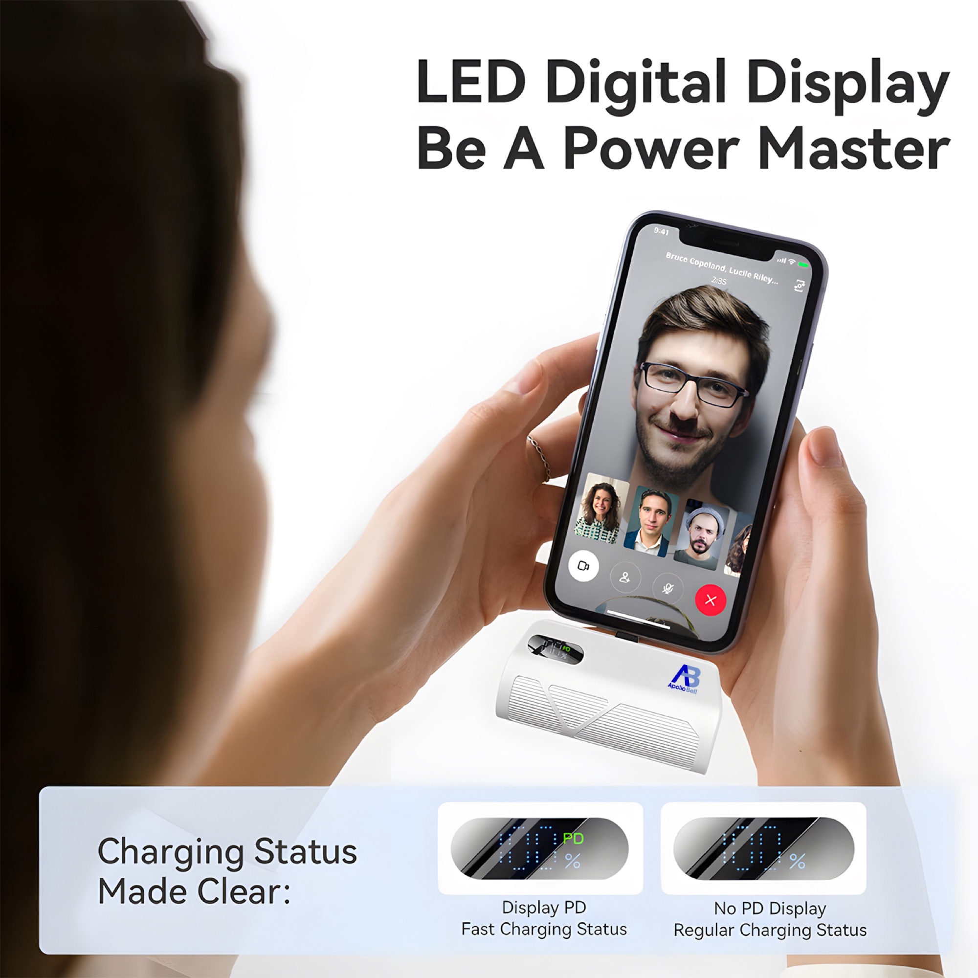 5.000mAh Mini Powerbank, USB-C & Lightning Çift Çıkışlı, Dijital Ekran, Siyah - 5