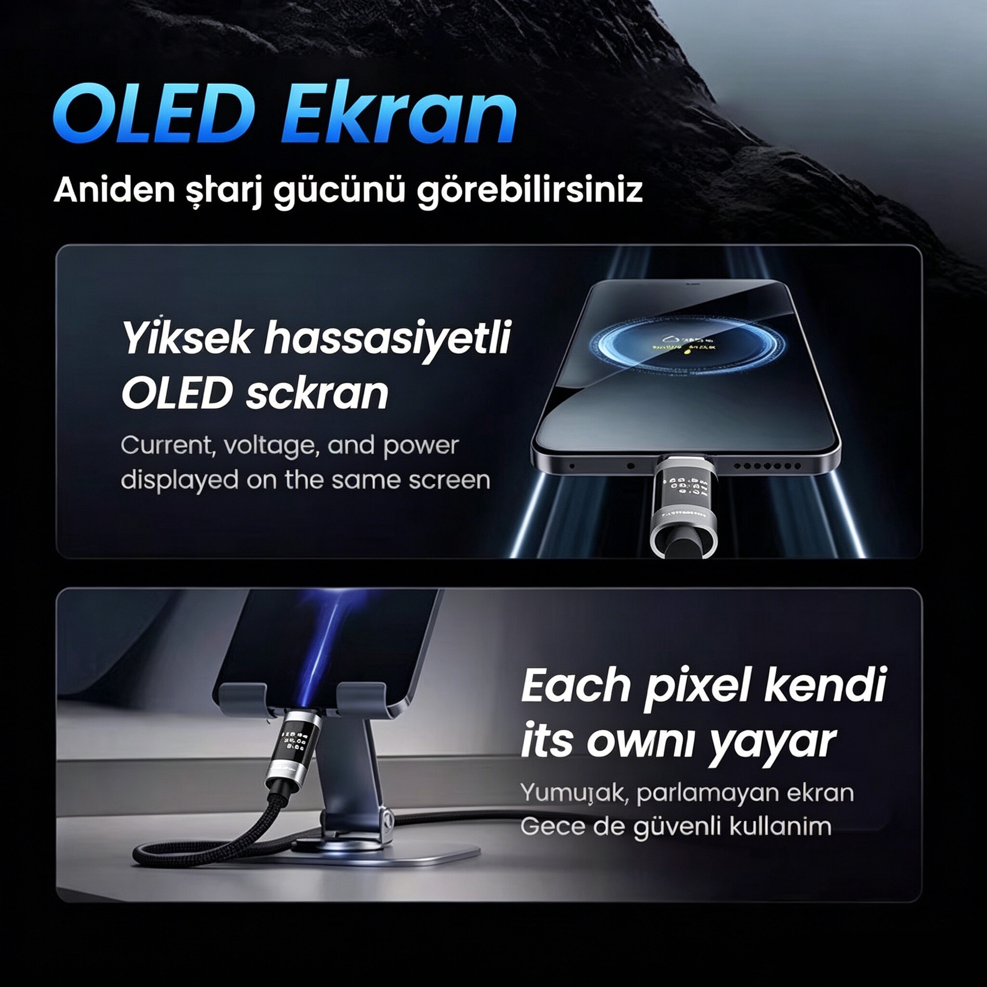 USB4 Gen3 40Gbps Ekranlı Kablo, 240W PD3.1 Örgülü USB-C, 1,0m Gri - 5
